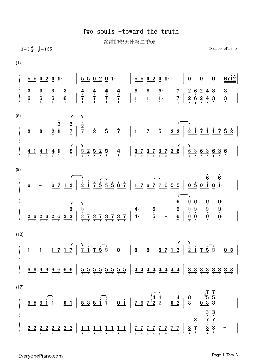 Two souls 钢琴简谱-数字双手-fripSide1