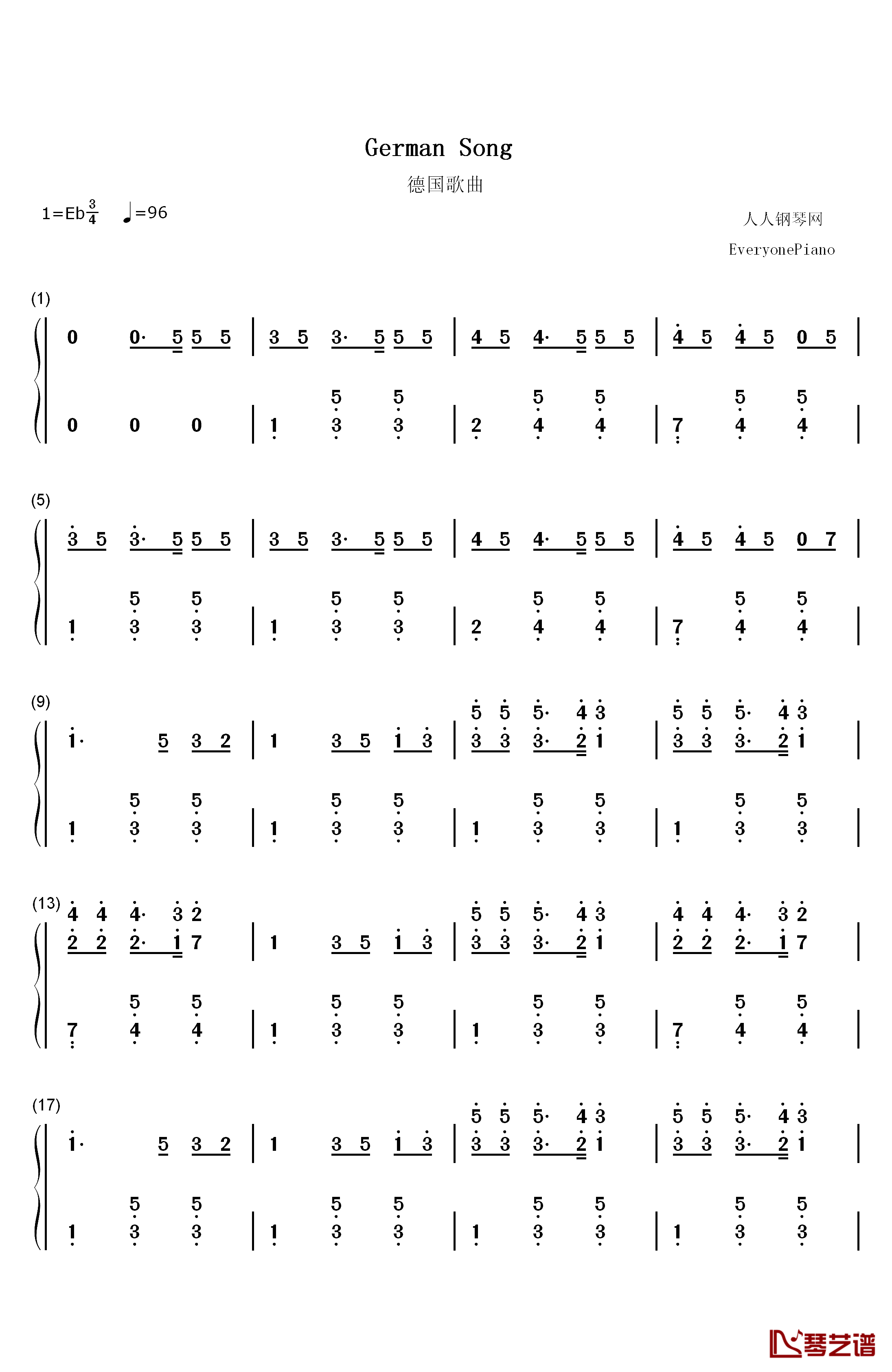 德国歌曲钢琴简谱-数字双手-柴可夫斯基1