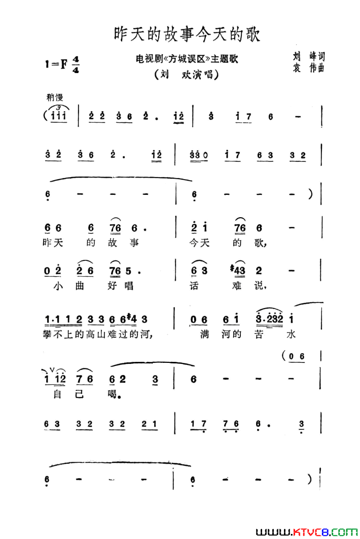 昨天的故事今天的歌电视剧《方城误区》主题曲简谱-刘欢演唱-刘峰/袁伟词曲1