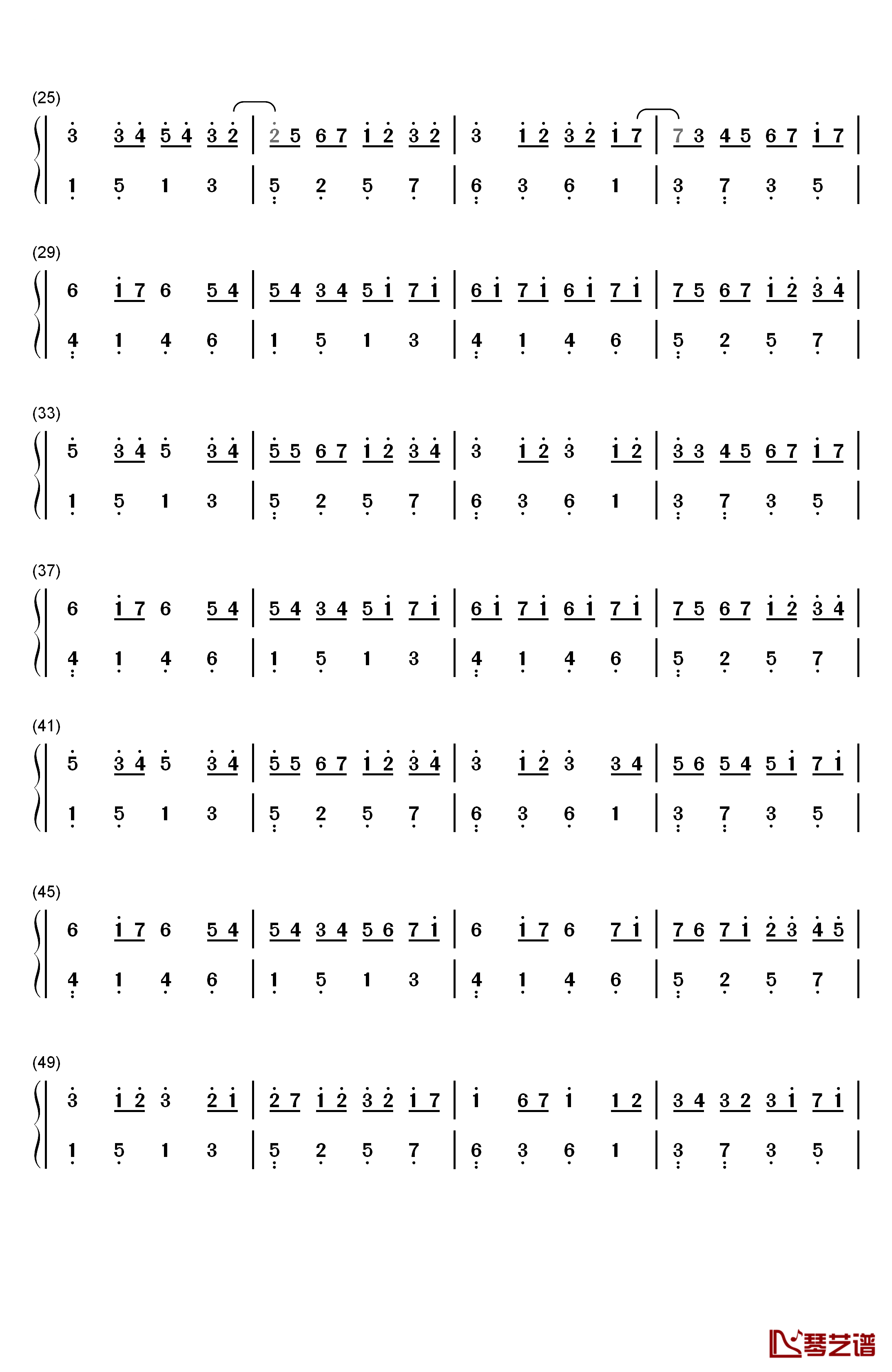 卡农C大调最简版钢琴简谱-数字双手-帕赫贝尔2