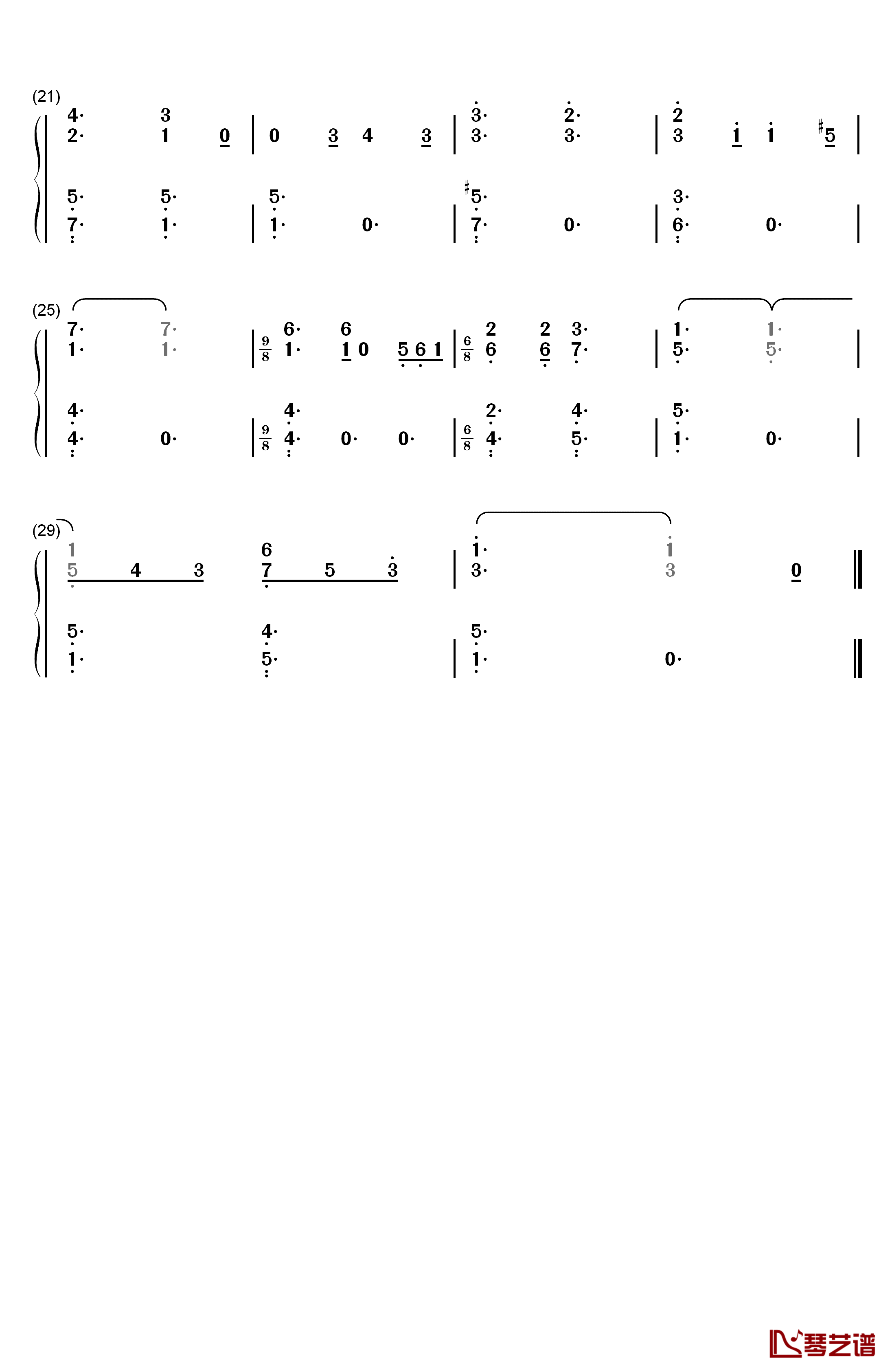 玫瑰三愿钢琴简谱-数字双手-李谷一2