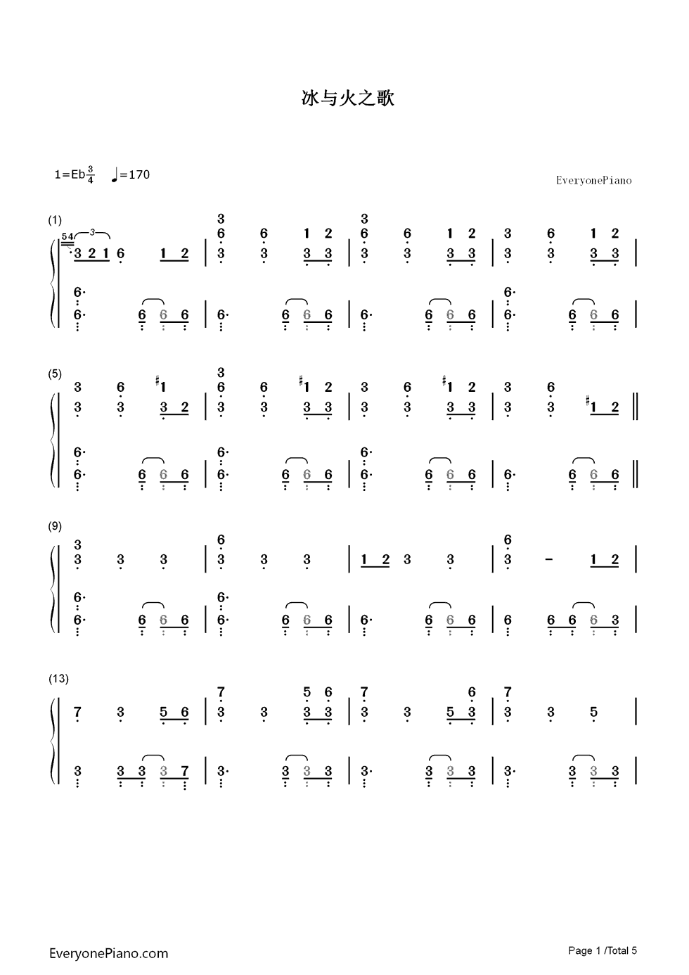 冰与火之歌钢琴简谱-数字双手-Ramin Djawadi1