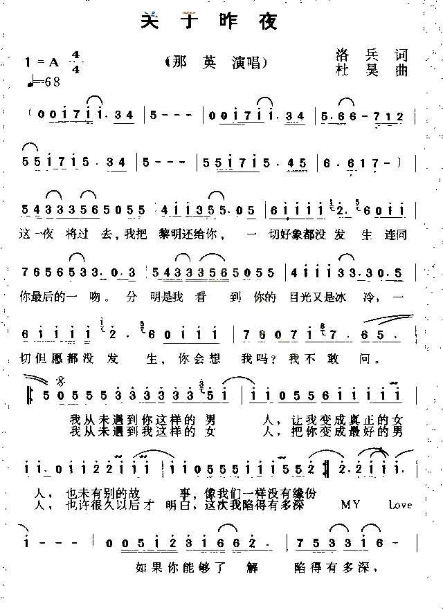 关于昨夜简谱-那英演唱1