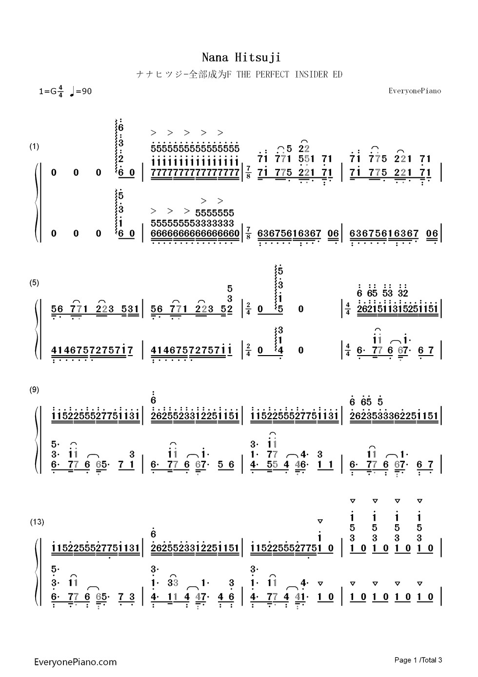 ナナヒツジ钢琴简谱-数字双手-シナリオアート1