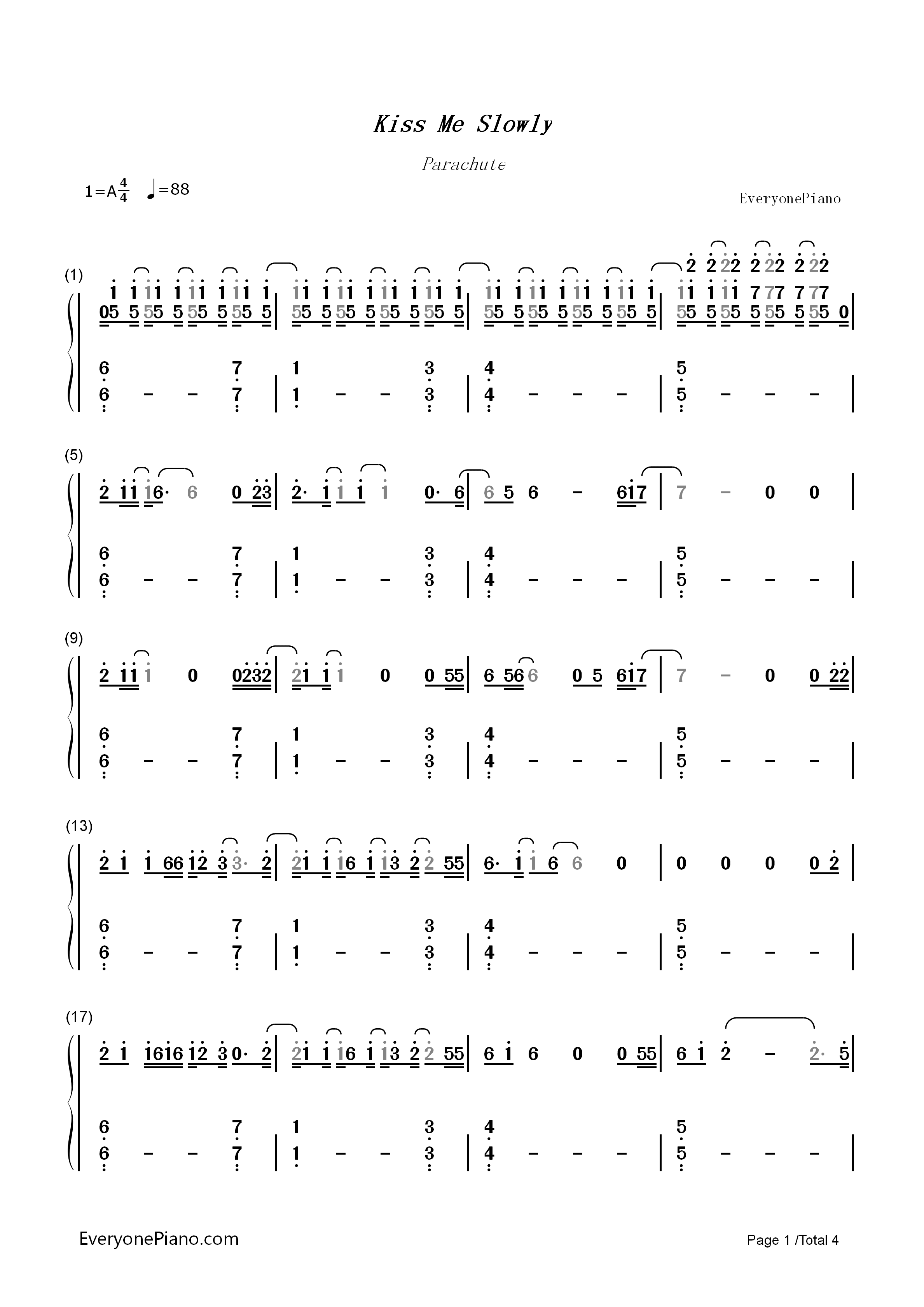 Kiss Me Slowly钢琴简谱-Parachute演唱1