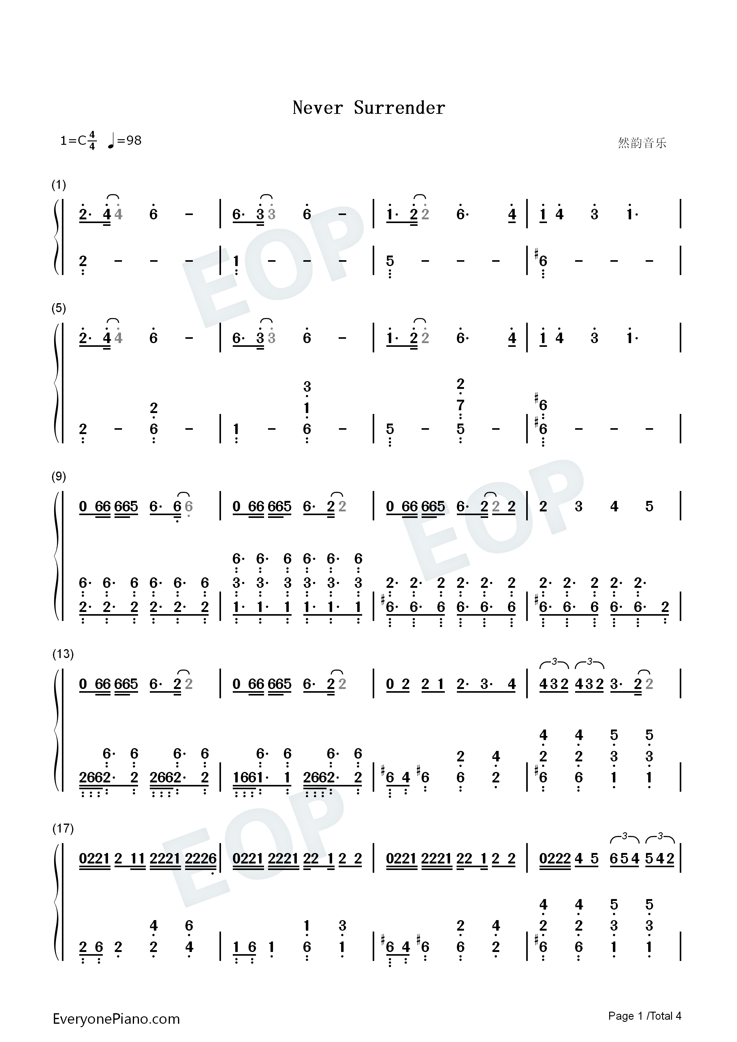 Never Surrender钢琴简谱-R1SE演唱1