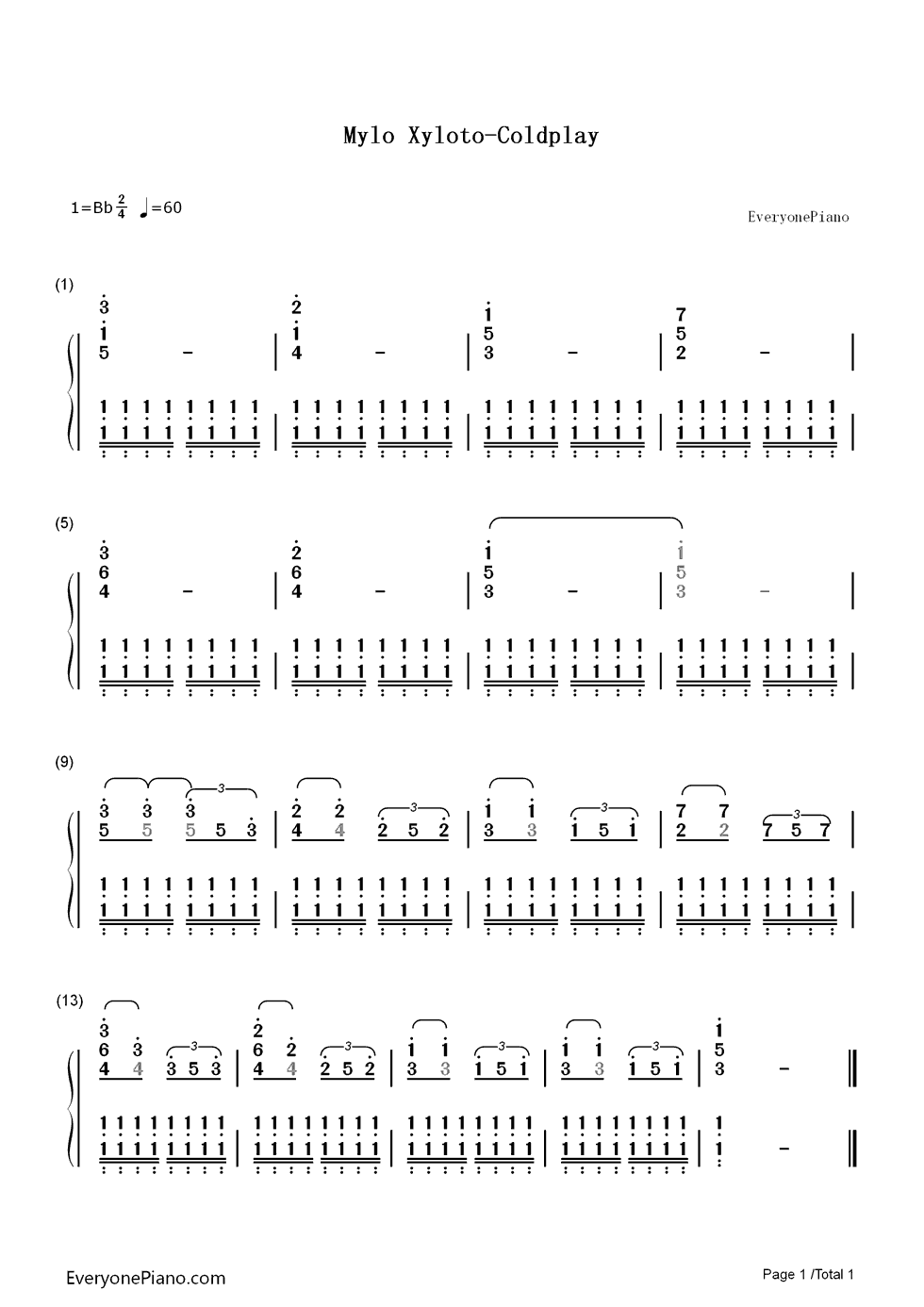 Mylo Xyloto钢琴简谱-数字双手-Coldplay1