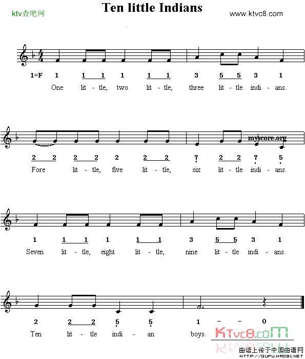 TenlittleIndians线简谱混排版、英文儿歌简谱1