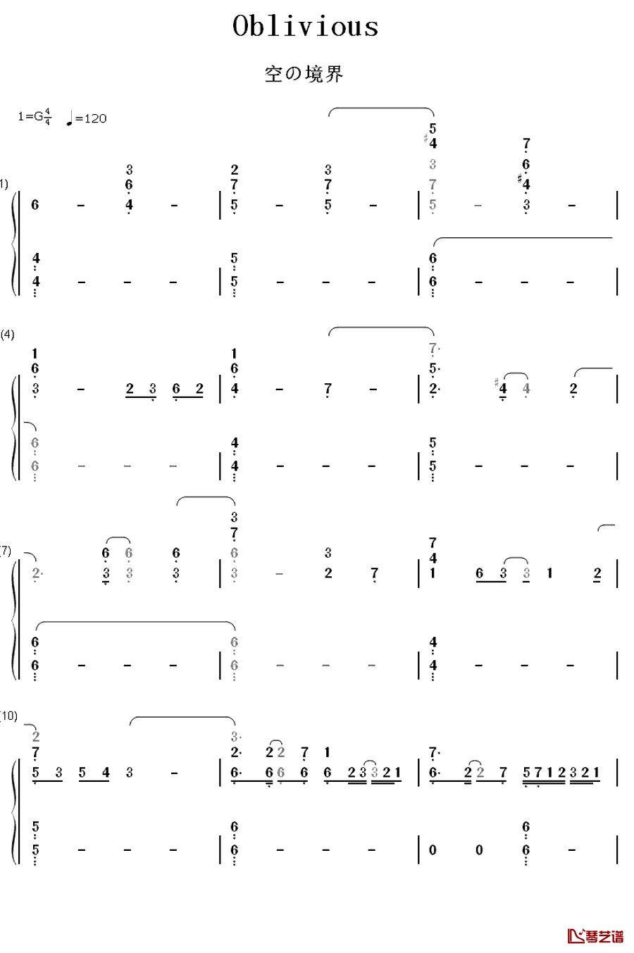 oblivious钢琴简谱-数字双手-Kalafina1