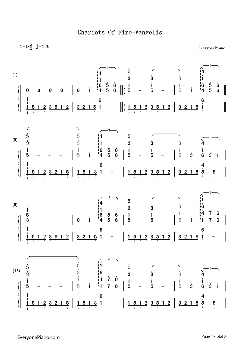 Chariots of Fire钢琴简谱-数字双手-Vangelis1