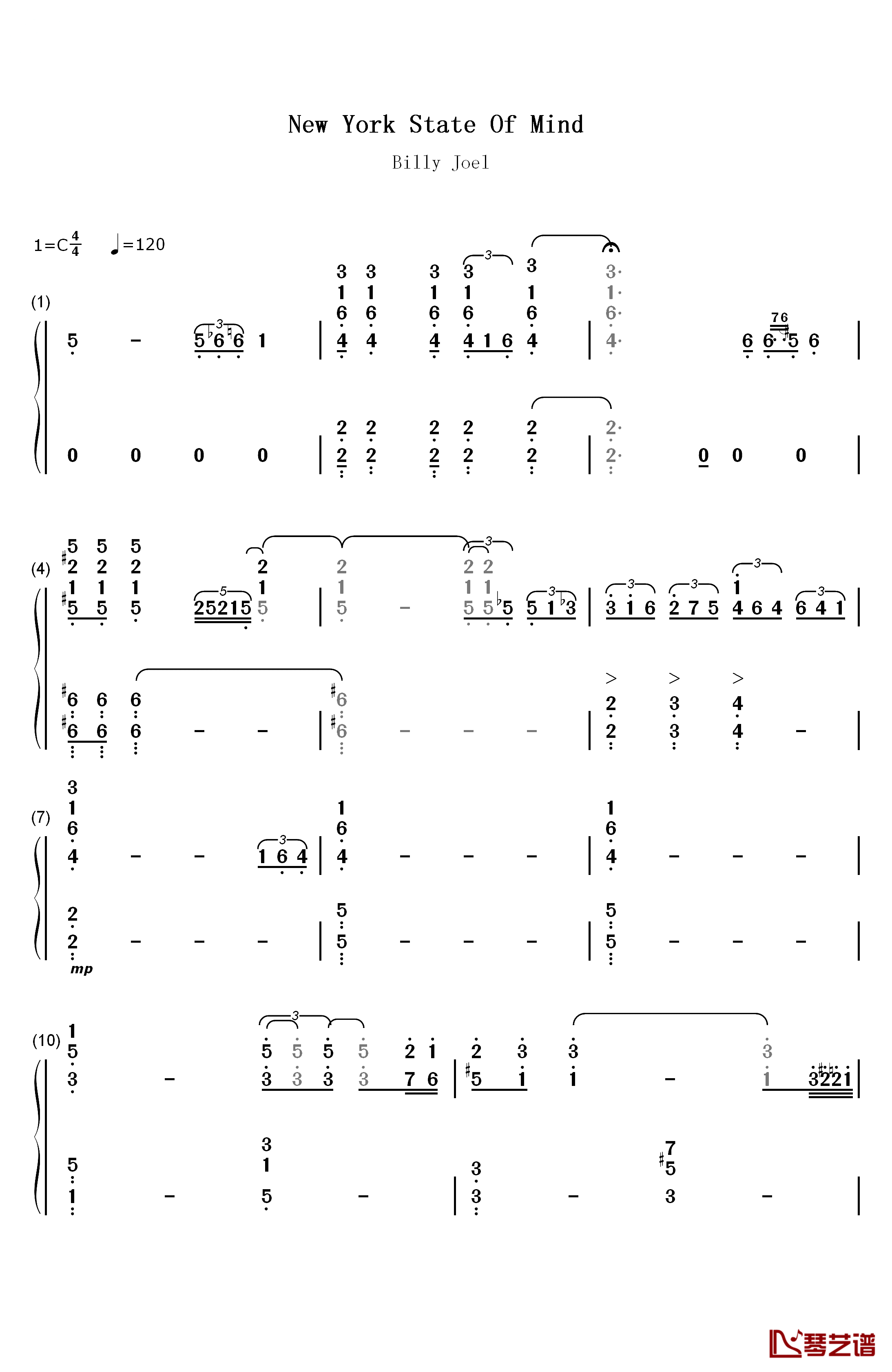 New York State Of Mind 钢琴简谱-数字双手-Billy Joel1