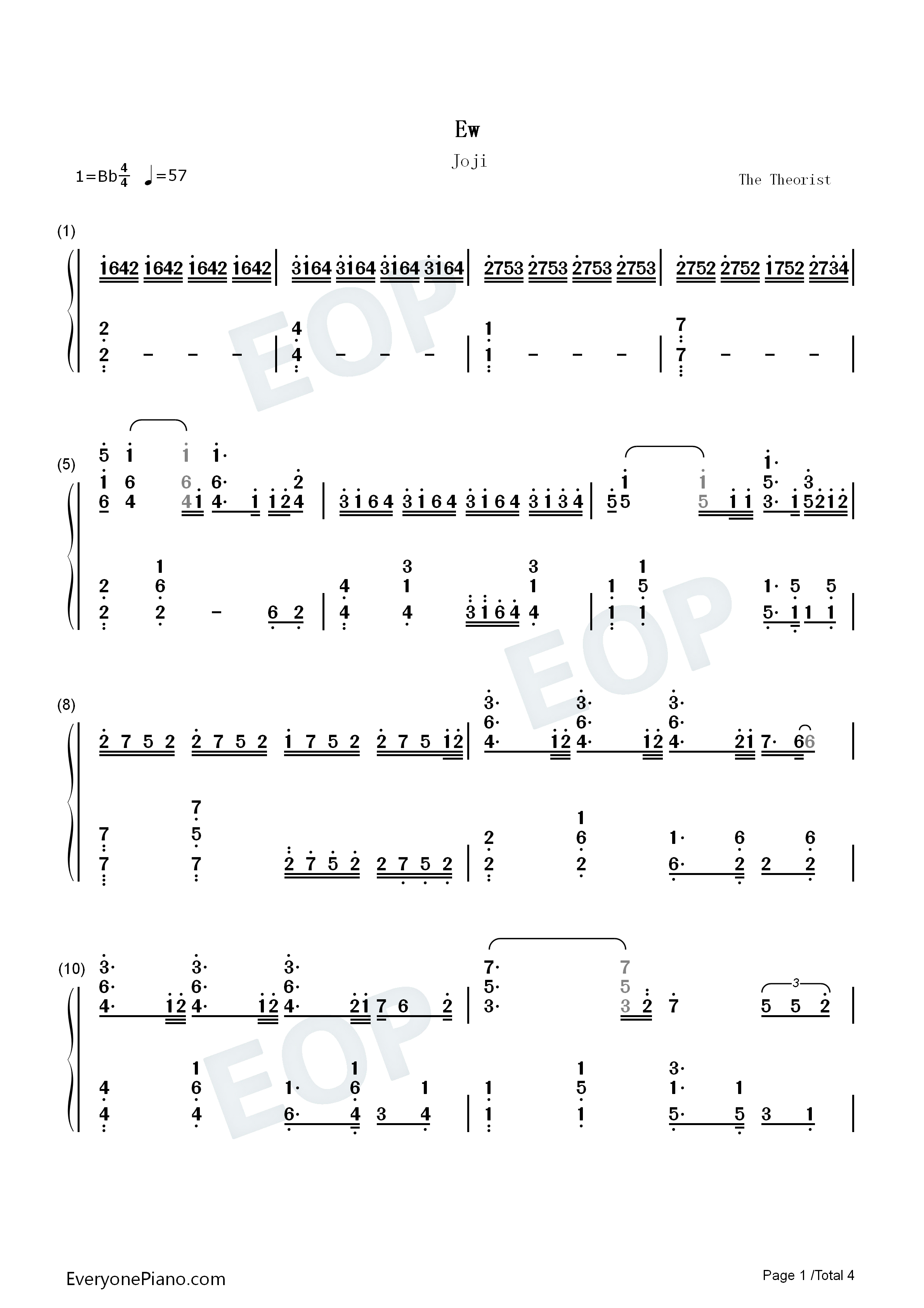 Ew钢琴简谱-Joji演唱1