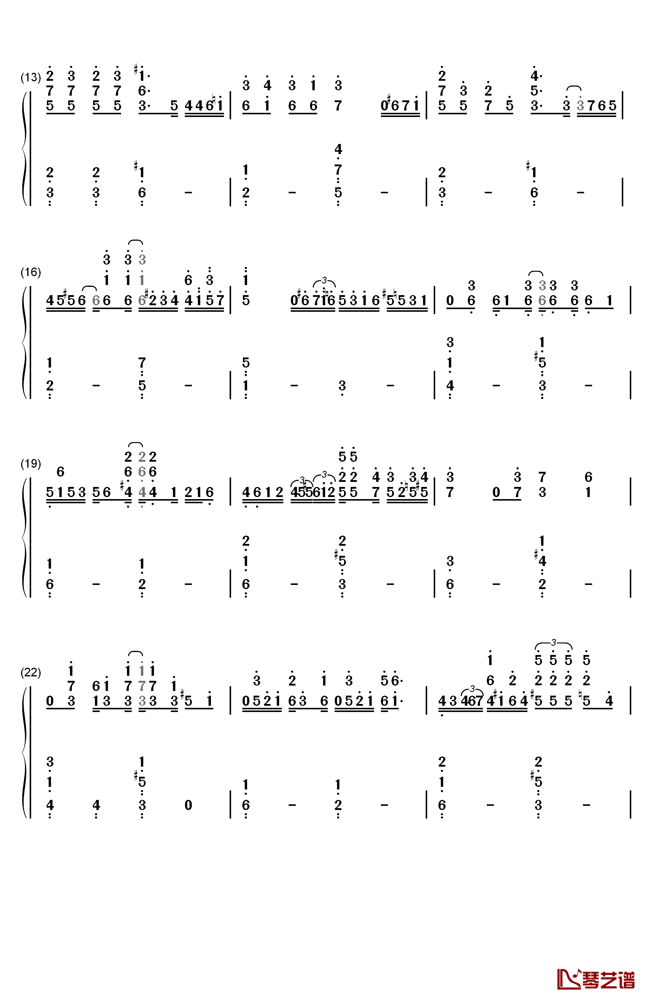 点星钢琴简谱-数字双手-MT19902