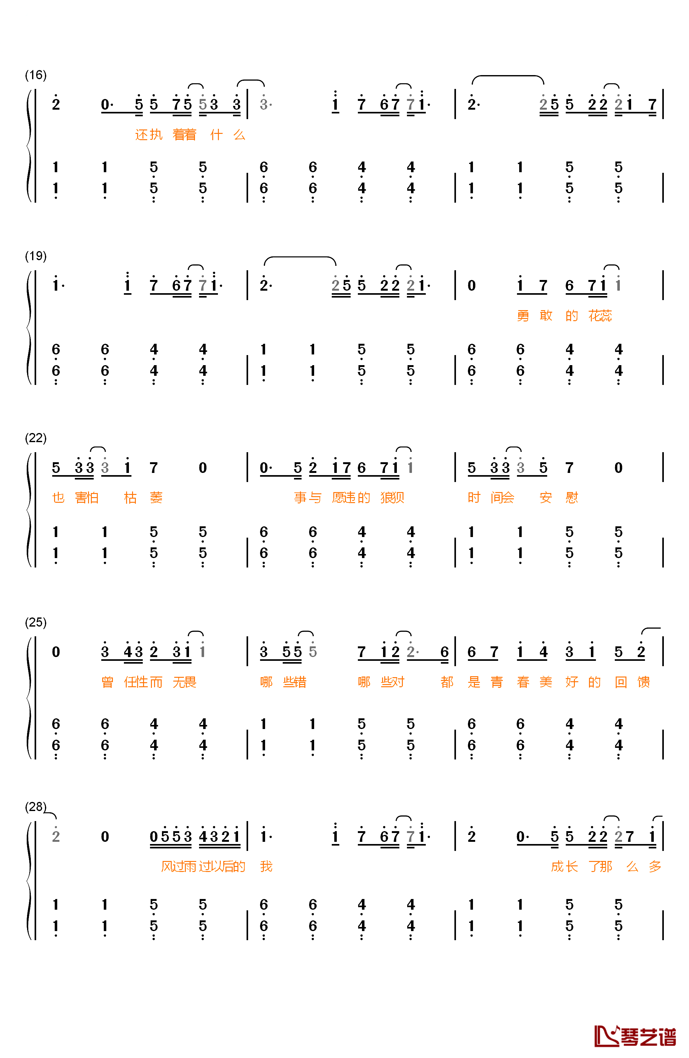 我钢琴简谱-数字双手-张靓颖2