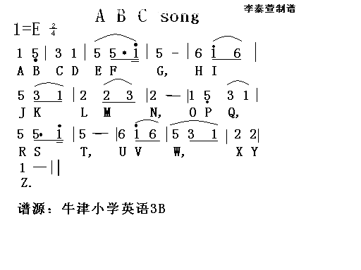 ABC简谱-李泰萱ABCDEFGHIJKLMNOPQRSTUVWXYZ演唱1
