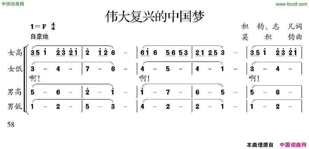 复兴伟大的中国梦简谱1