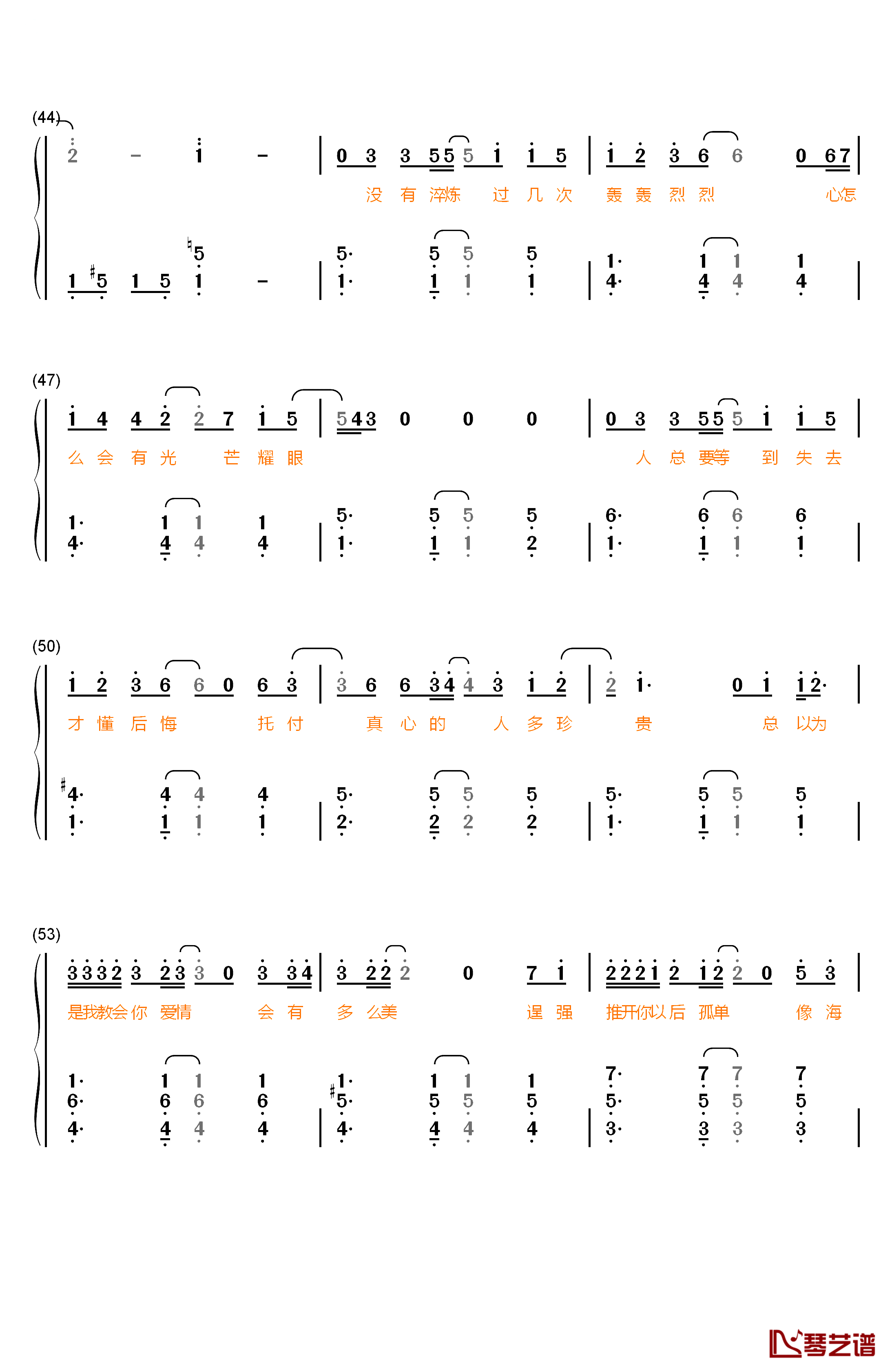 终于爱情钢琴简谱-数字双手-Ella4