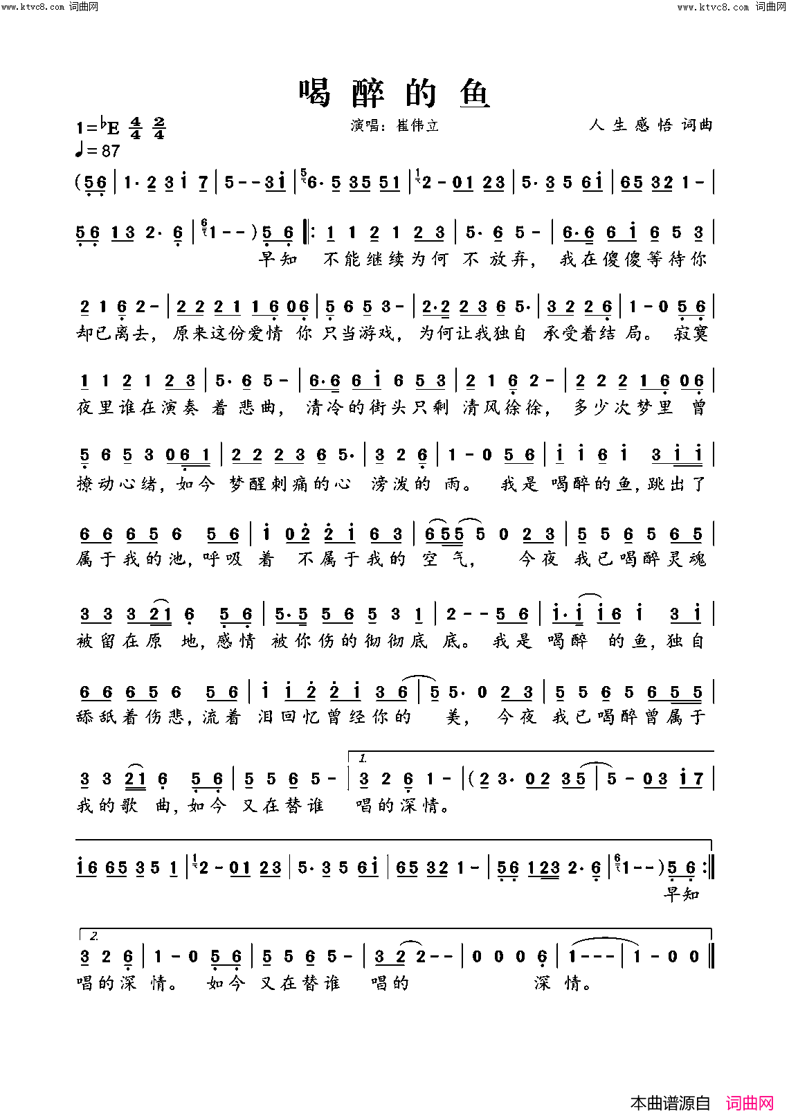 喝醉的鱼简谱-刘胜存演唱-人生感悟/人生感悟词曲1