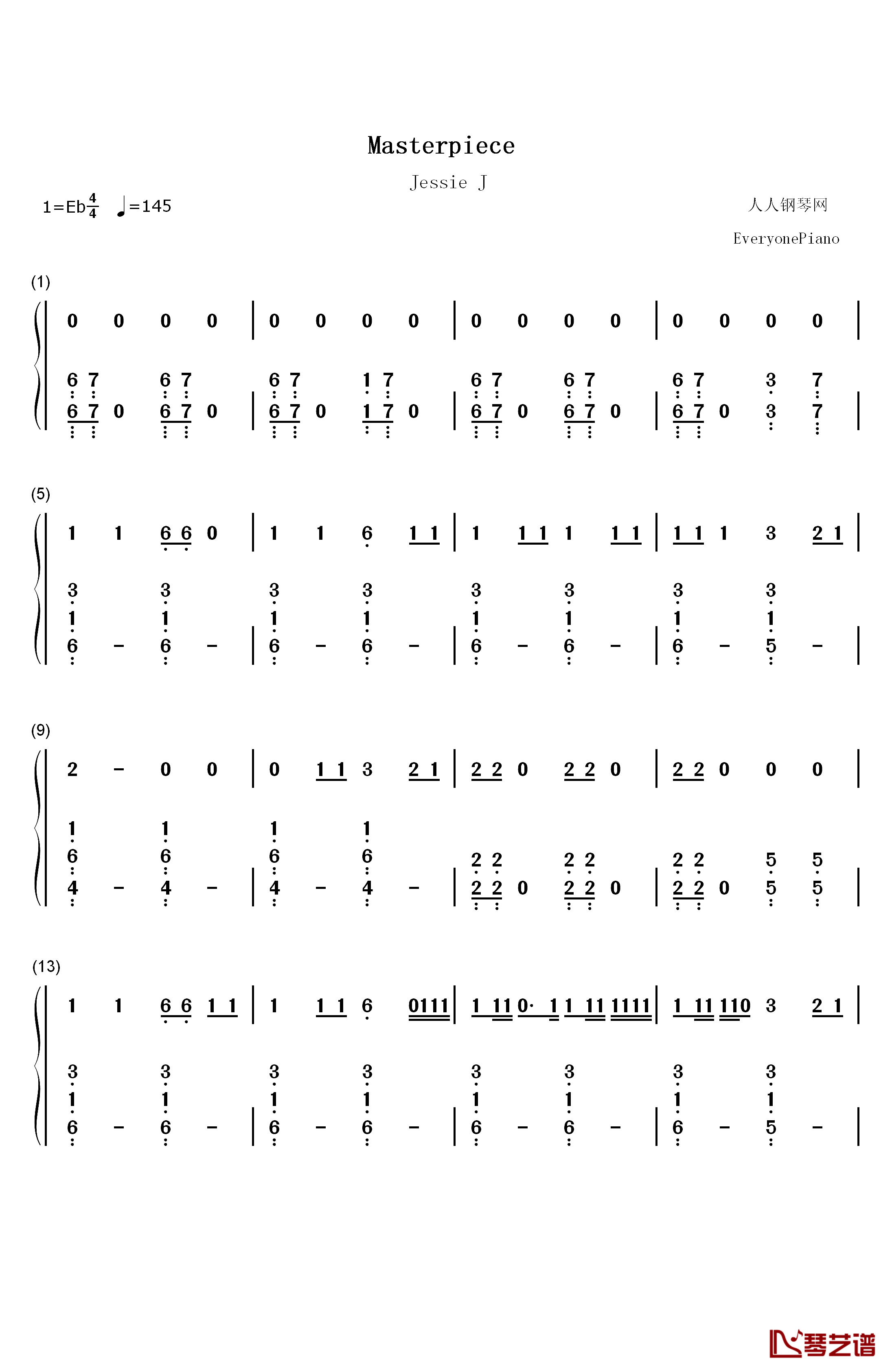 Masterpiece钢琴简谱-数字双手-Jessie J1