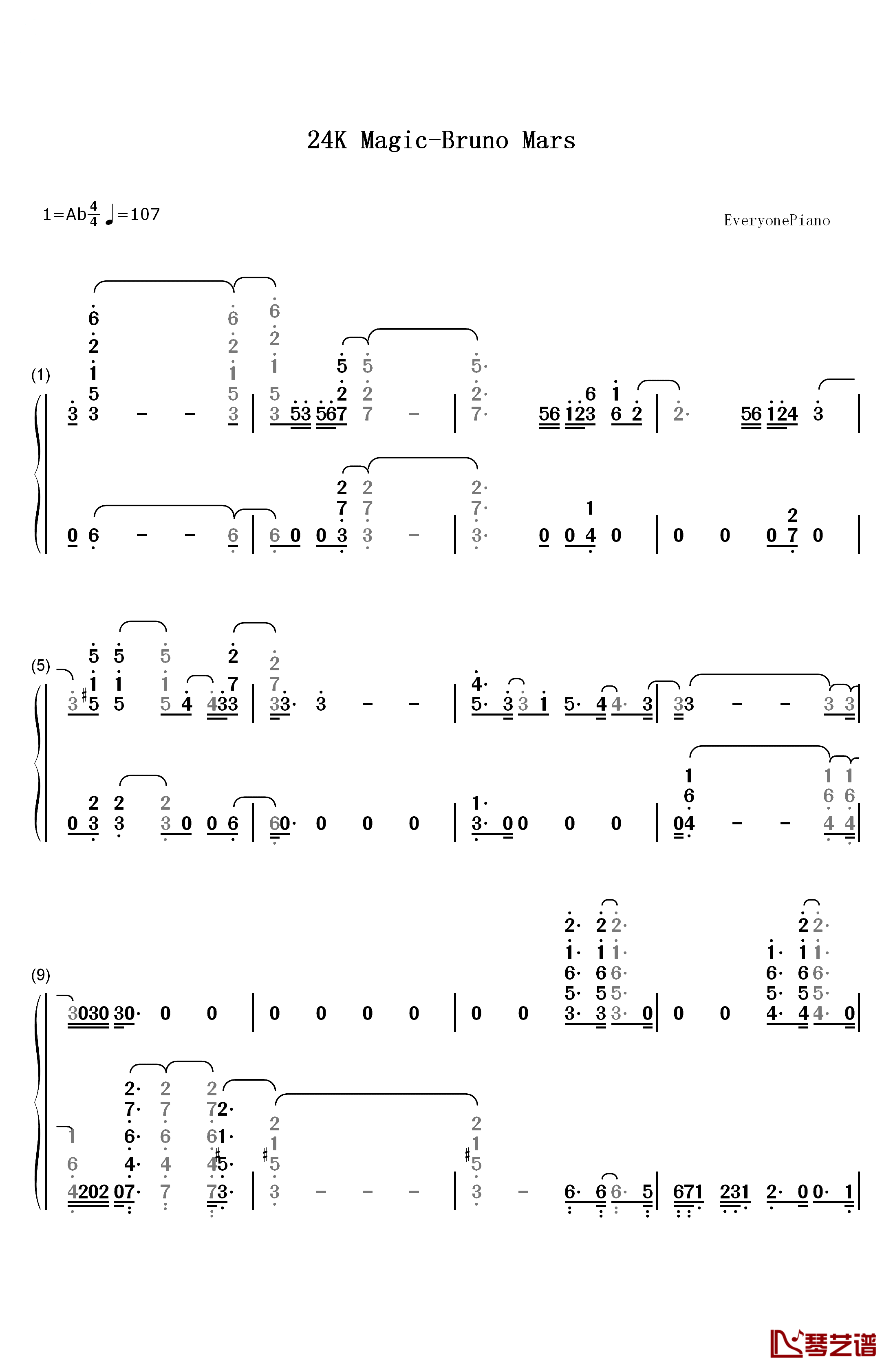 24K Magic钢琴简谱-数字双手-Bruno Mars1