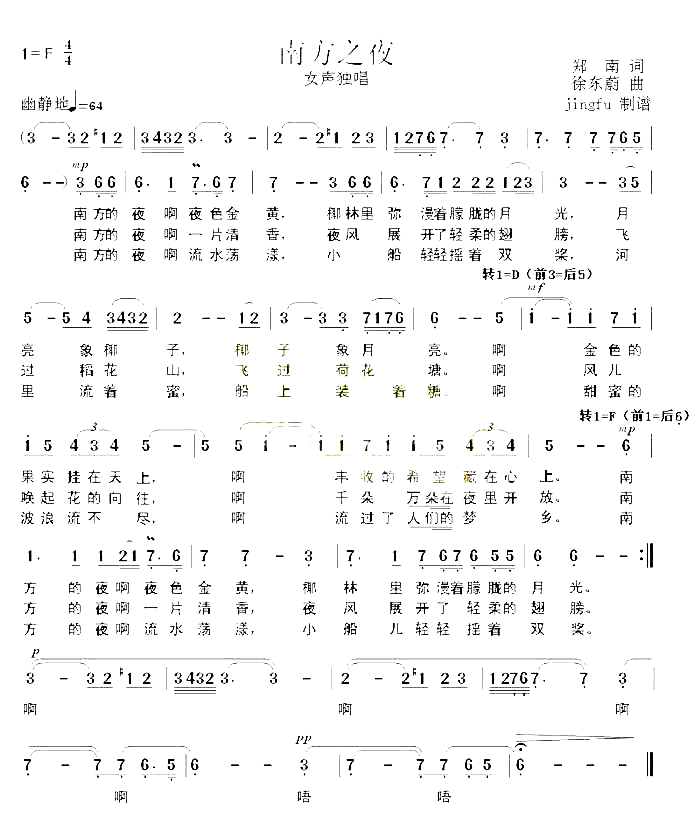 南方之夜获奖歌曲简谱-黄红英演唱1