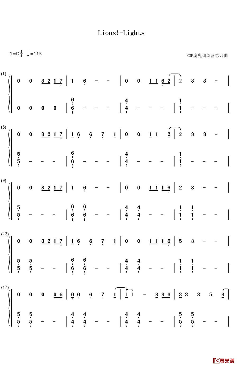 Lions!钢琴简谱-数字双手-Lights1