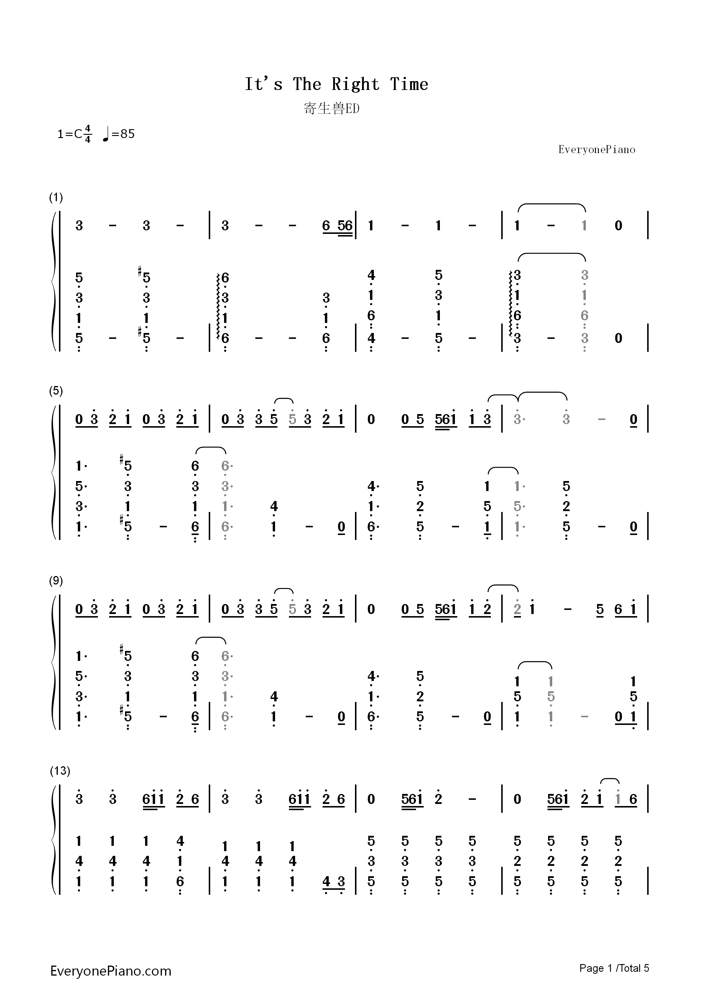 It s the Right Time钢琴简谱-三浦大知演唱1