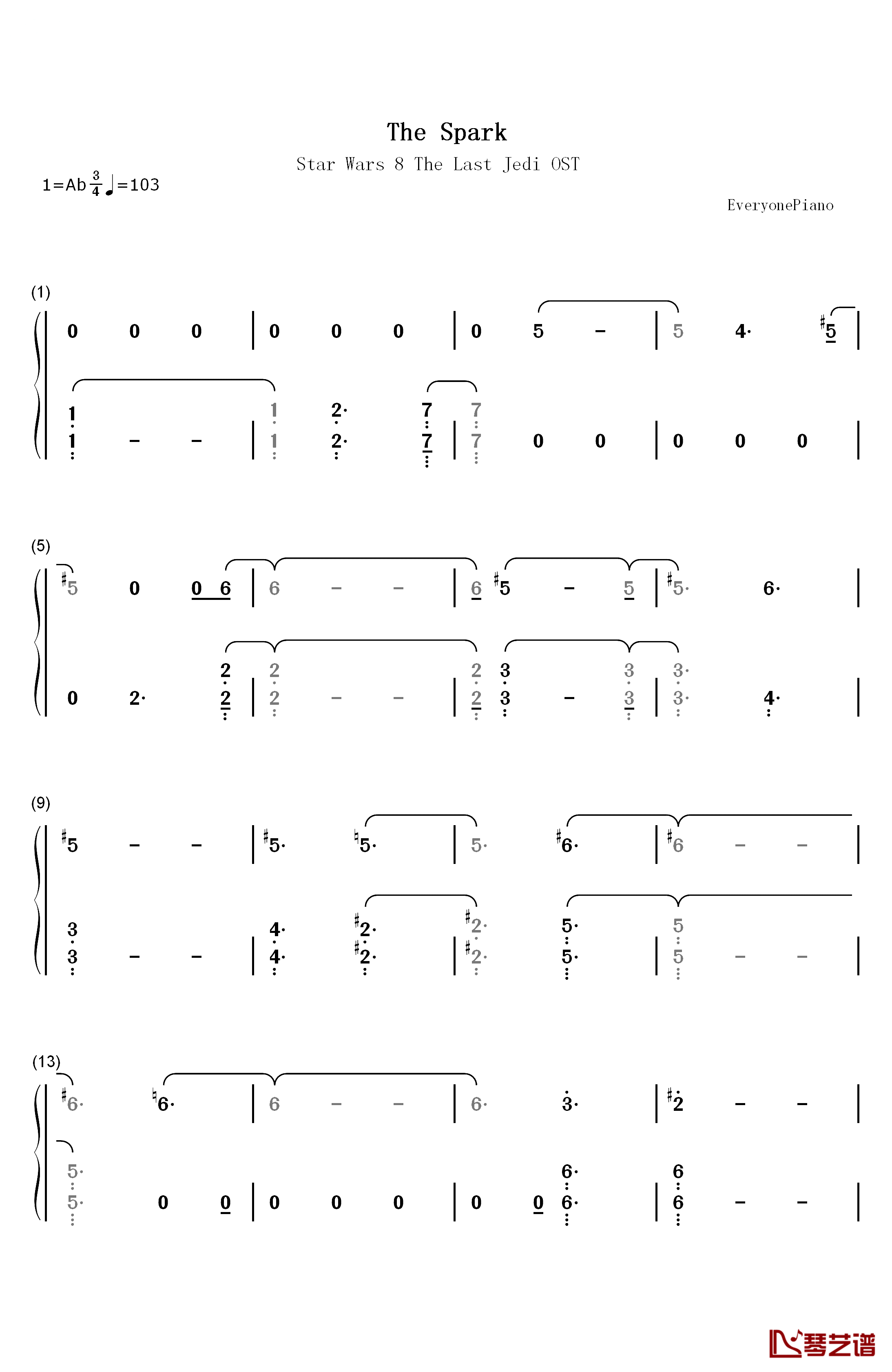 The Spark钢琴简谱-数字双手-John Williams1