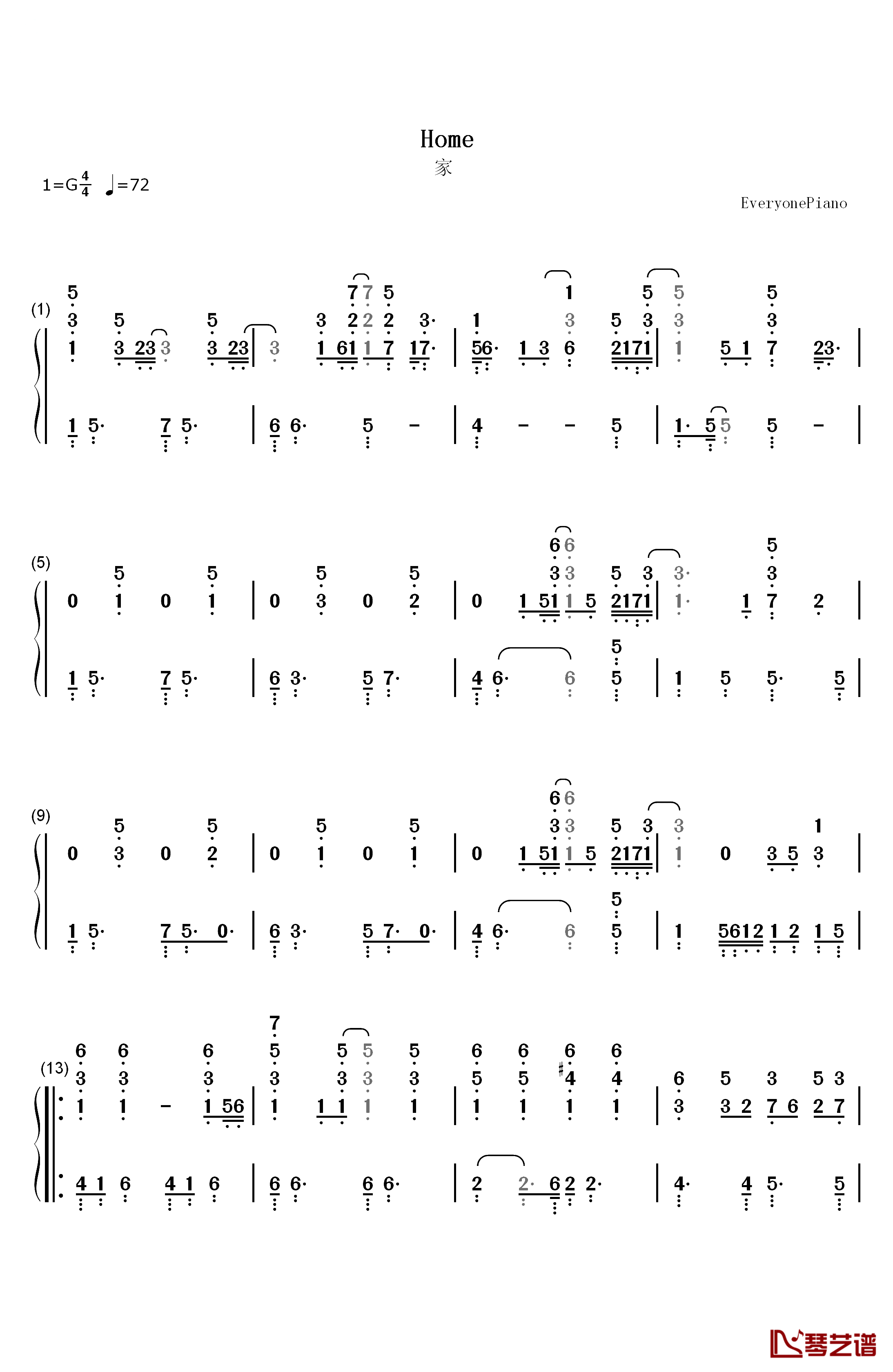 Home钢琴简谱-数字双手-Michael Buble1