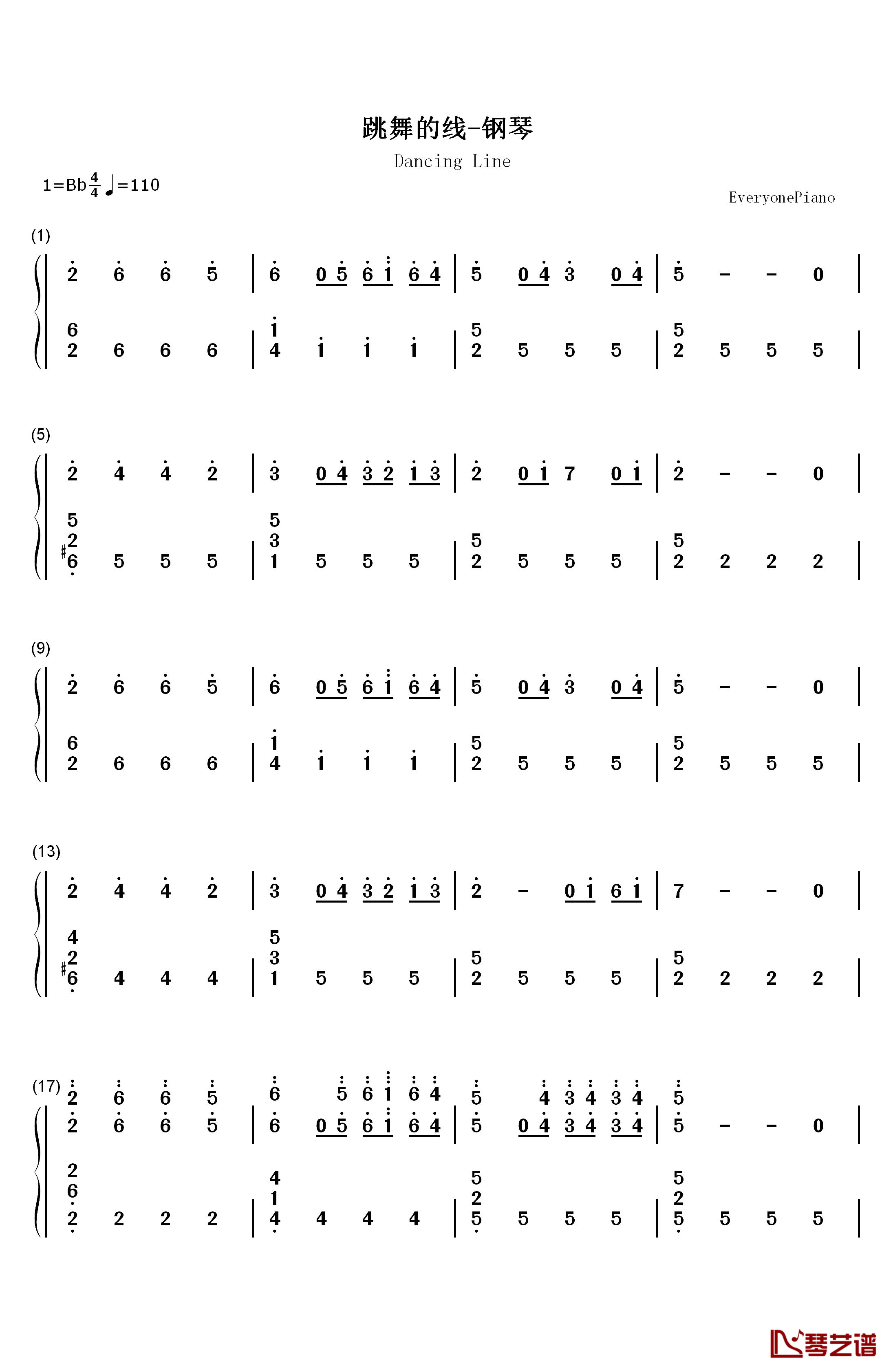 跳舞的线钢琴简谱-数字双手-DL1