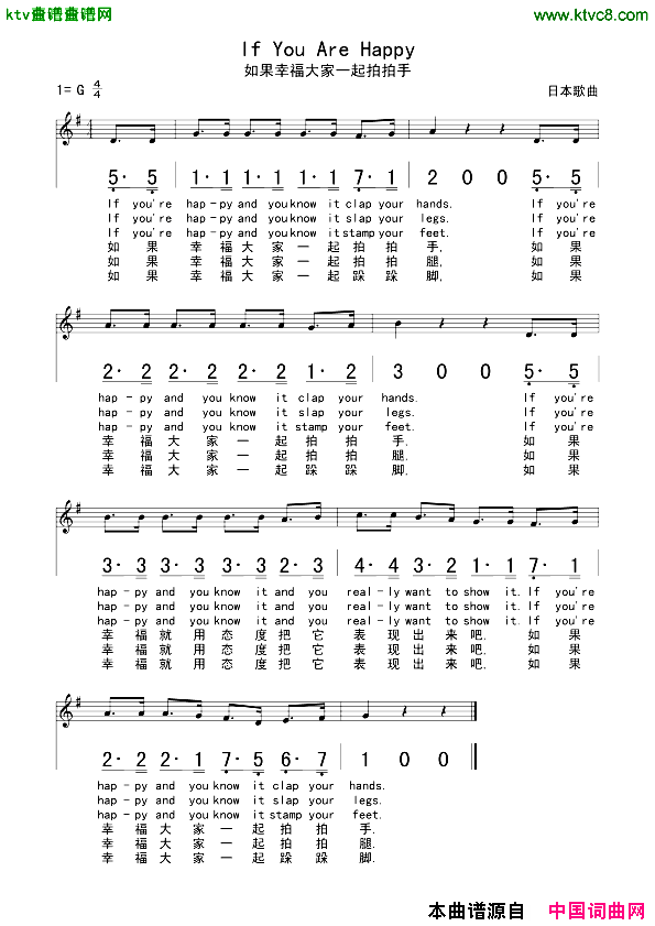 如果幸福大家一起拍拍手[日]简谱1