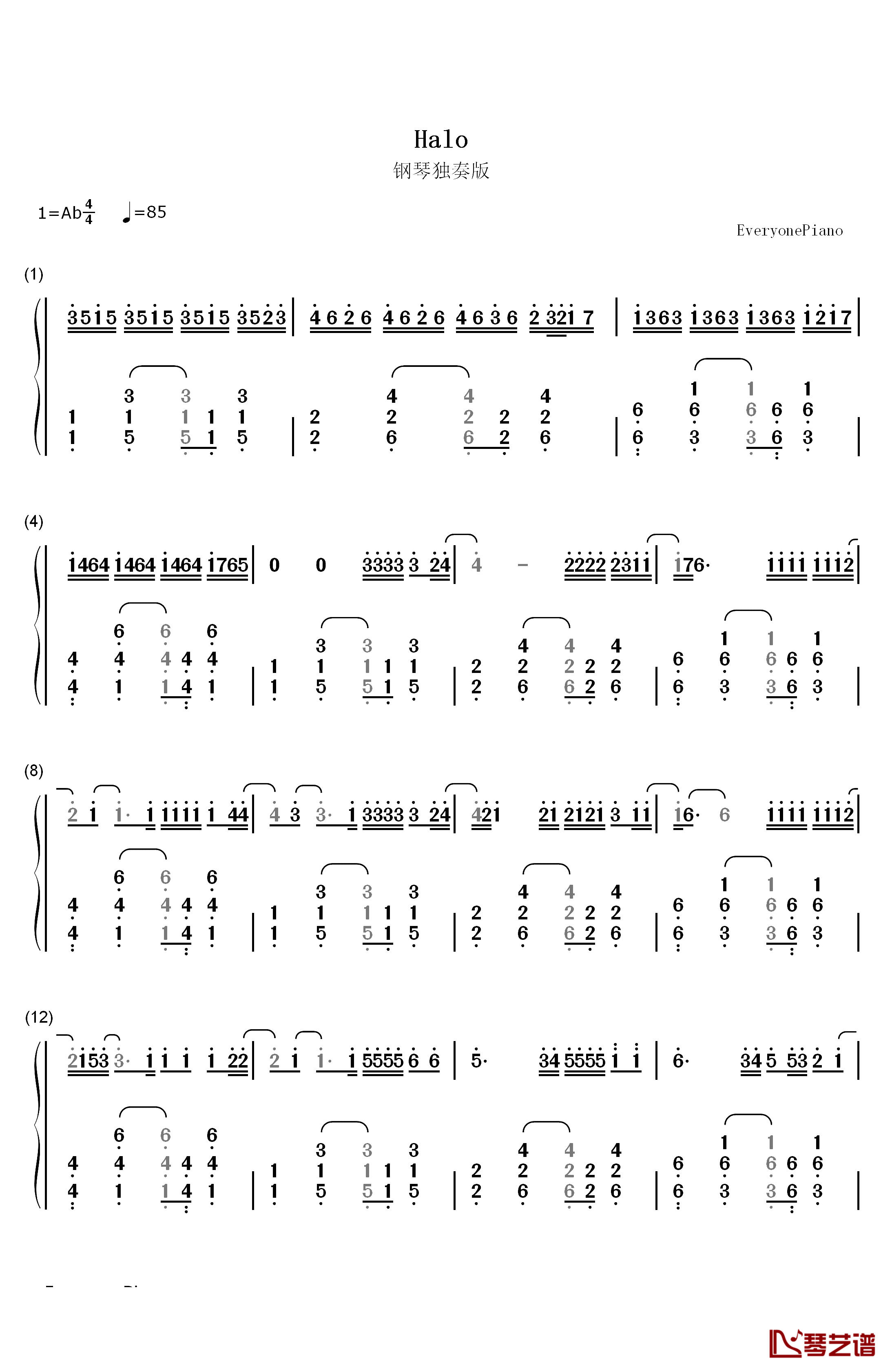 光环 Halo钢琴简谱-数字双手-碧昂丝·吉赛尔·诺尔斯1