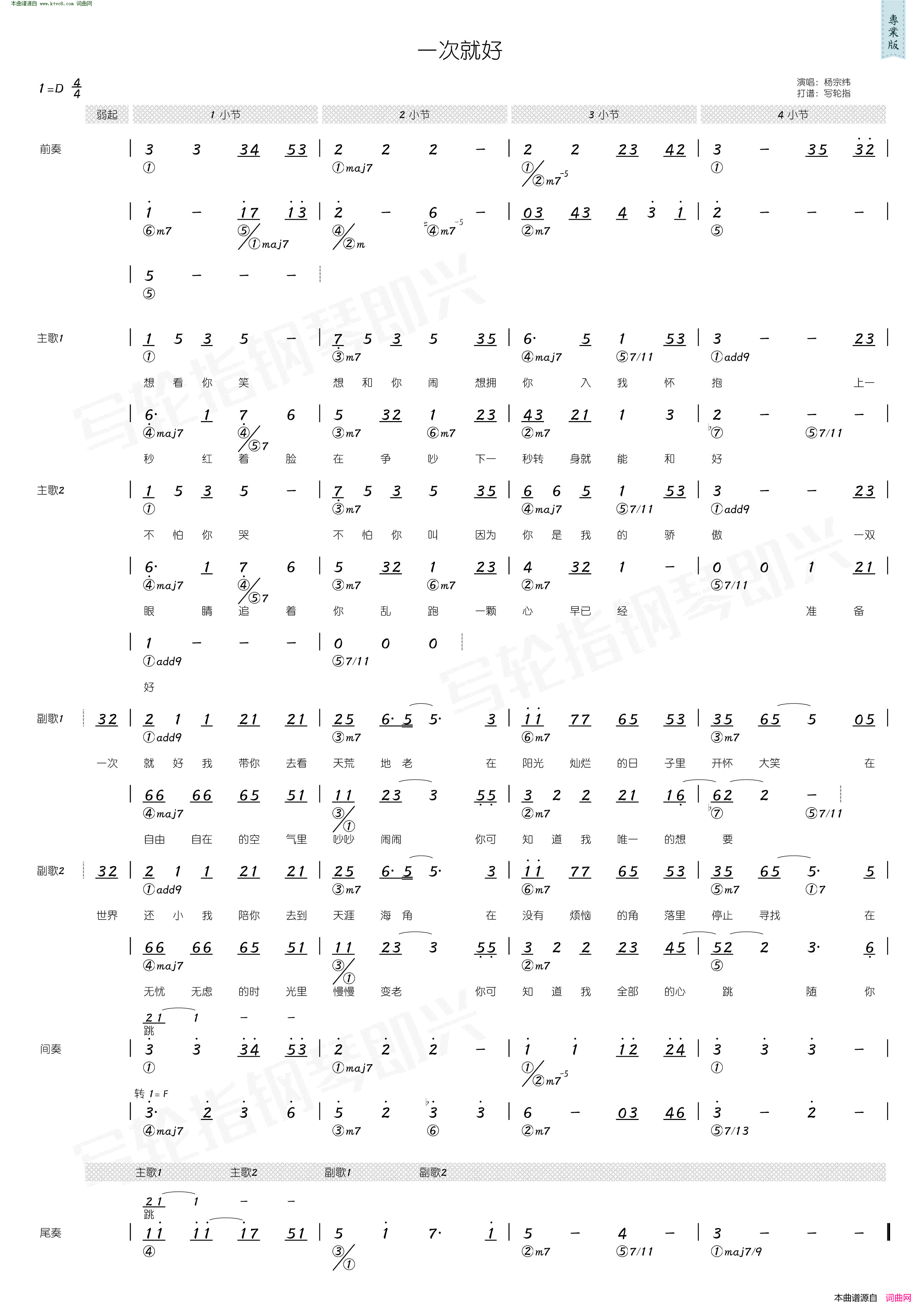 一次就好简和谱简谱1