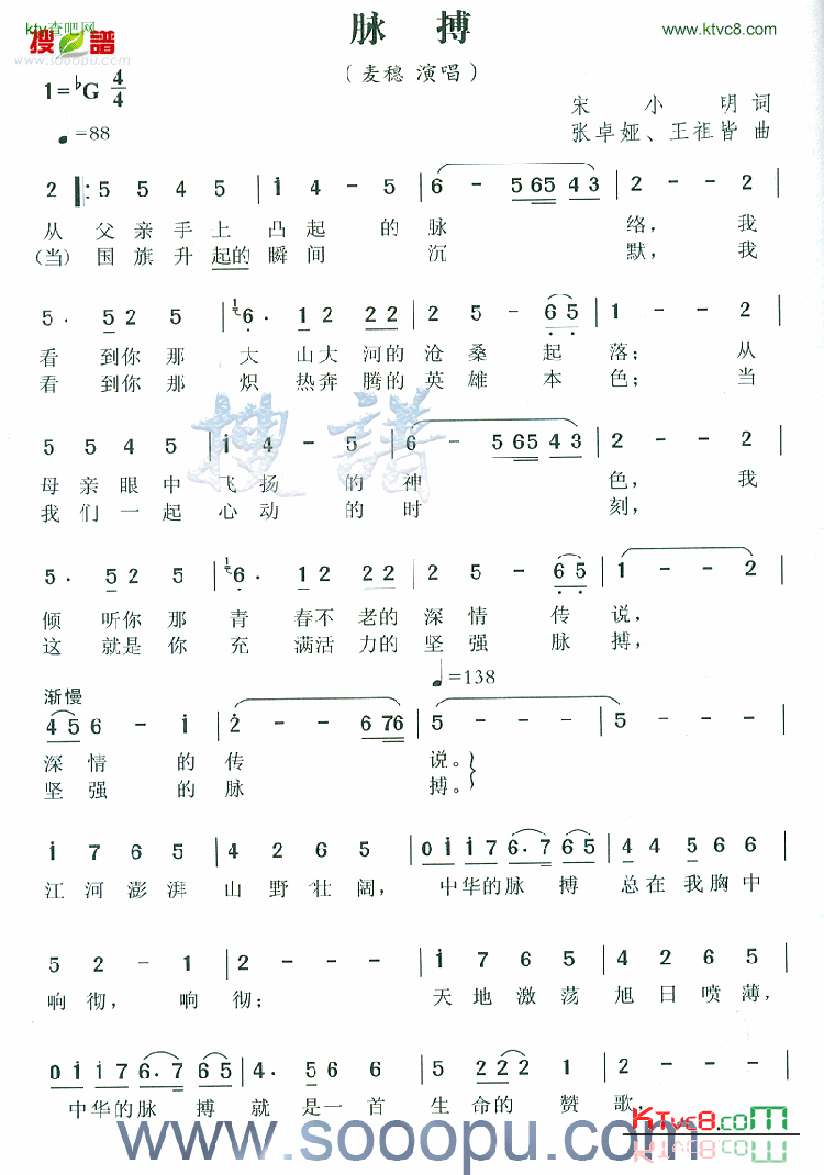 脉搏简谱-麦穗演唱1