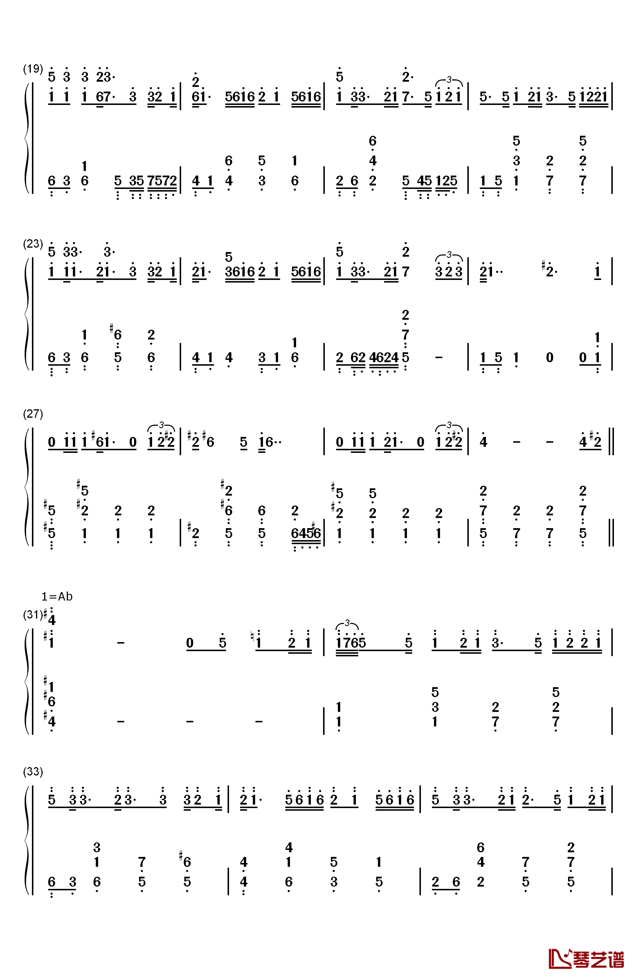 一笑而过钢琴简谱-数字双手-那英2