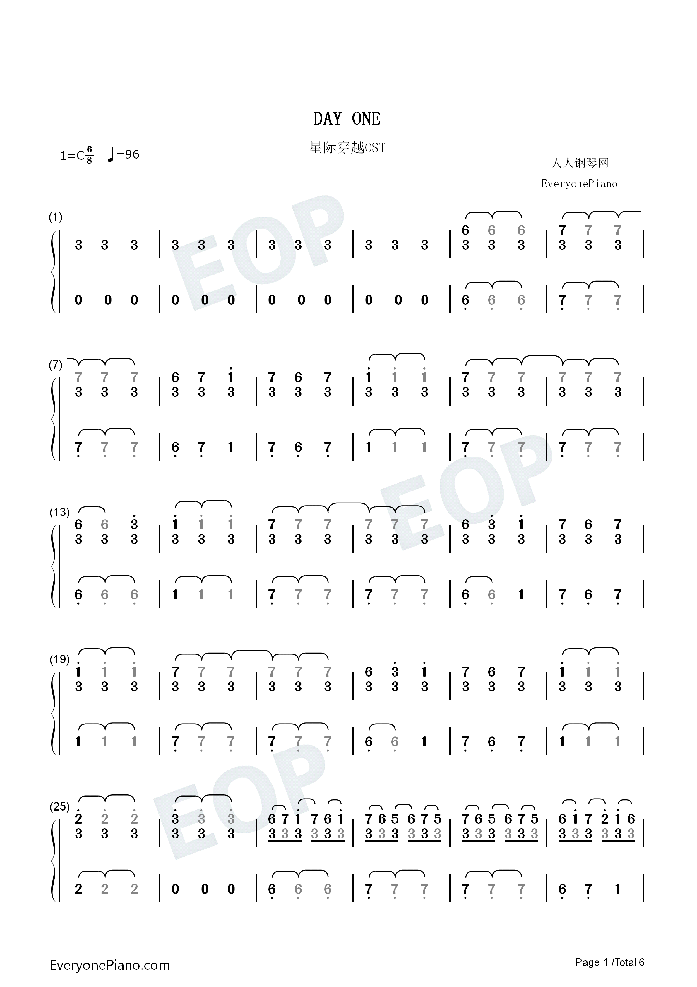 Day One钢琴简谱-Hans Zimmer演唱1