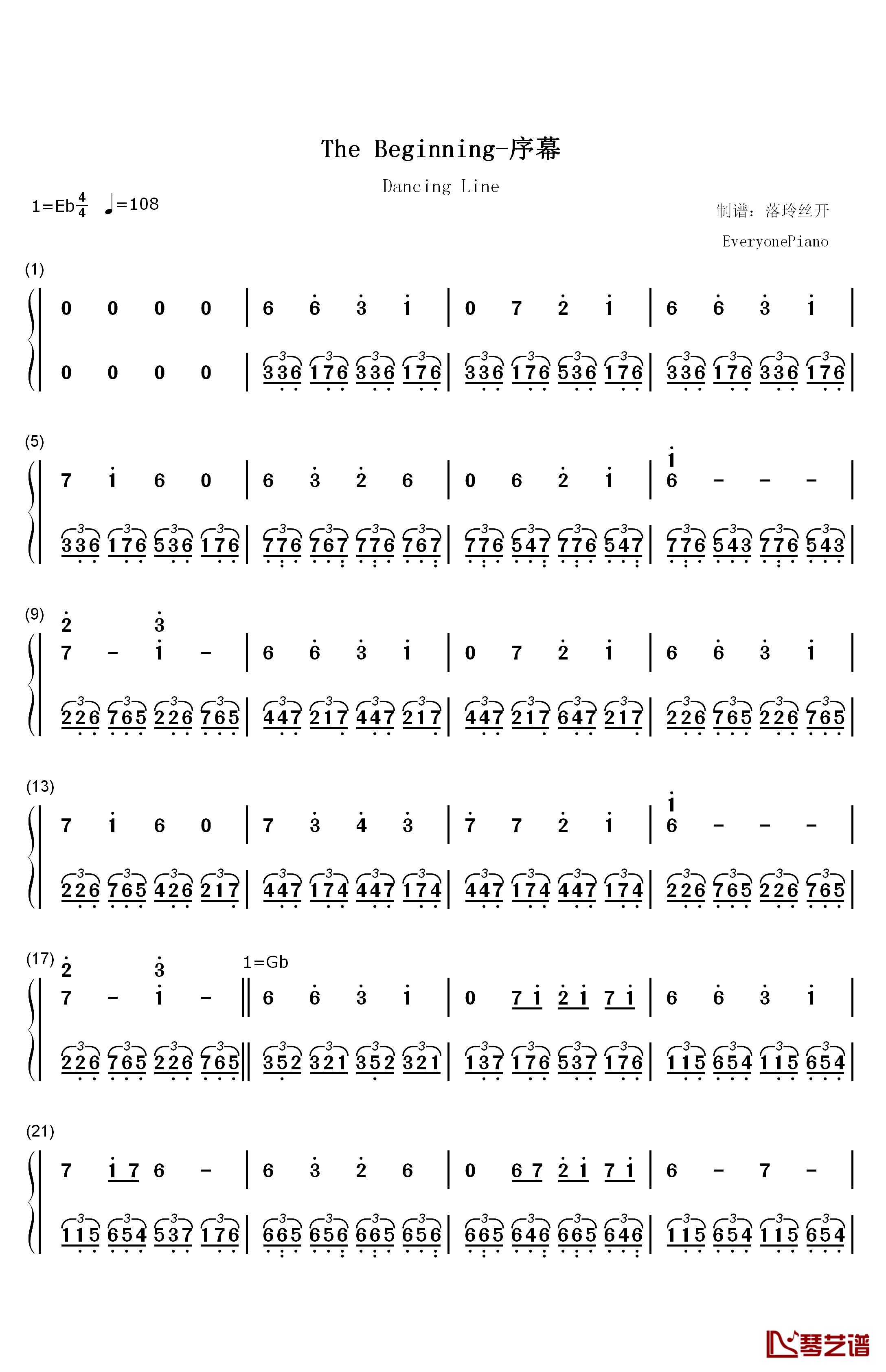 The Beginning钢琴简谱-数字双手-猎豹移动公司1