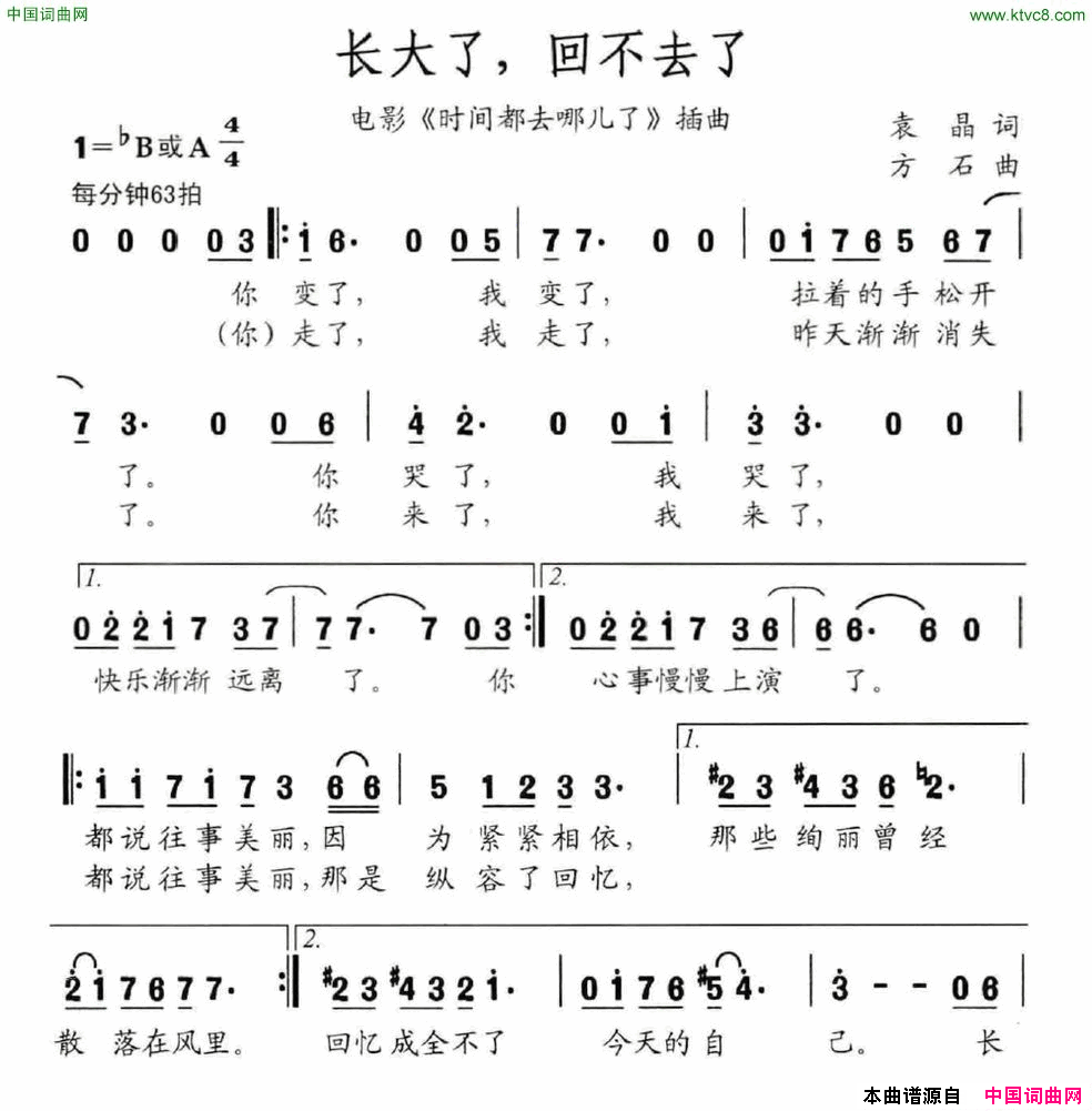 长大了，回不去了电影《时间都去哪儿了》插曲简谱-廖昌永演唱-袁晶/方石词曲1