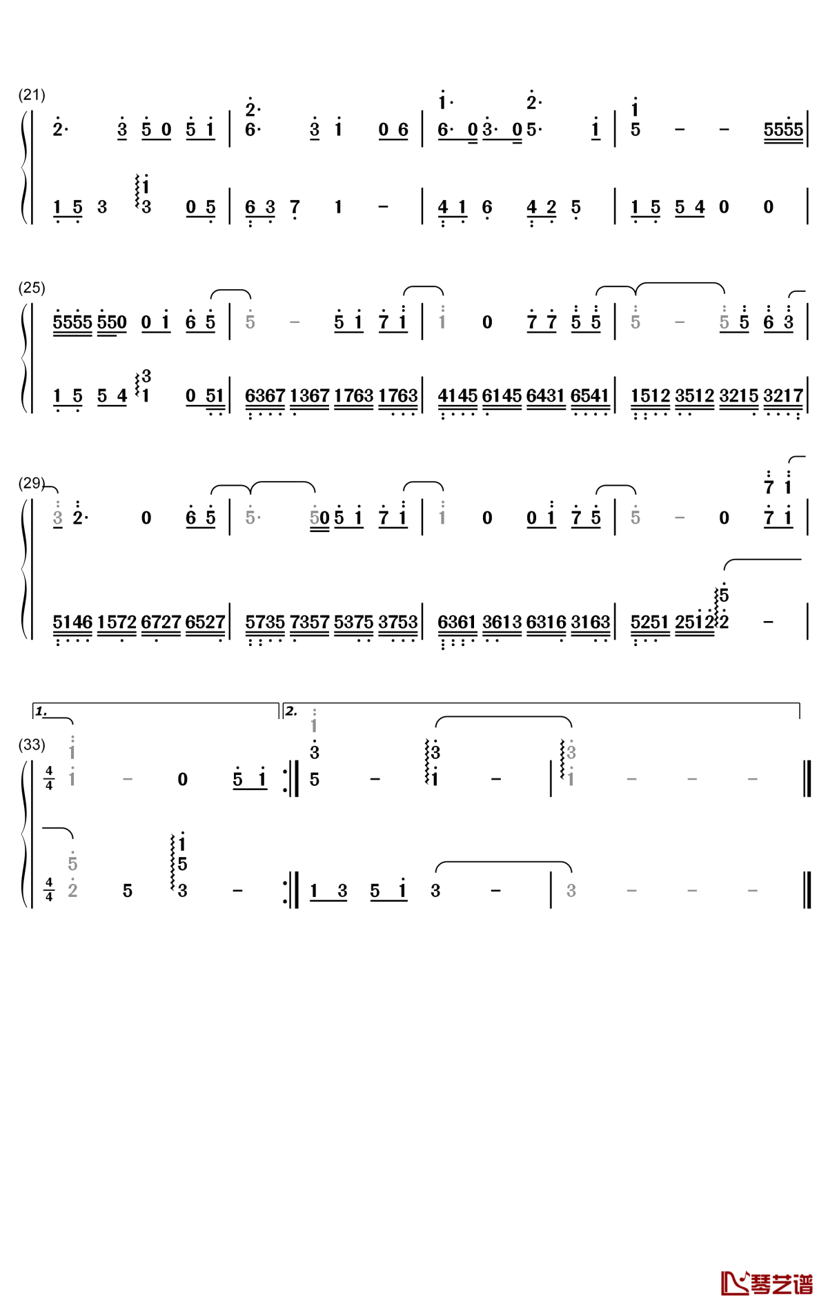 朝汐钢琴简谱-数字双手-洛天依2