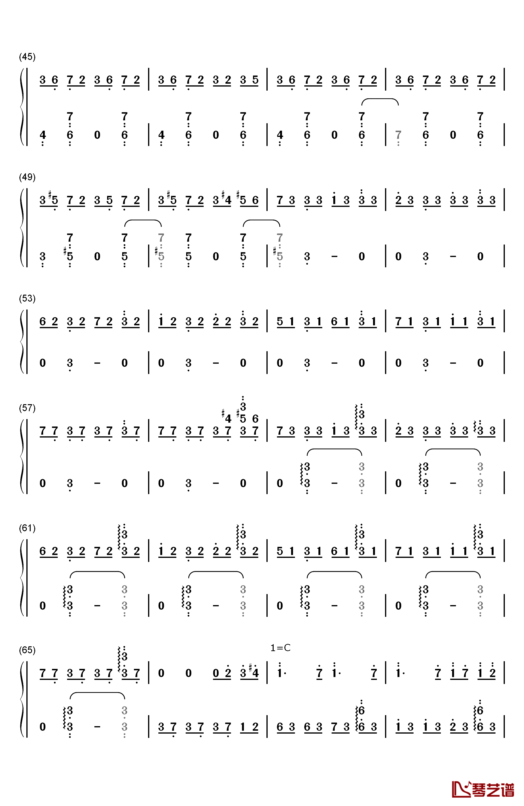 几度枫红钢琴简谱-数字双手-林海3