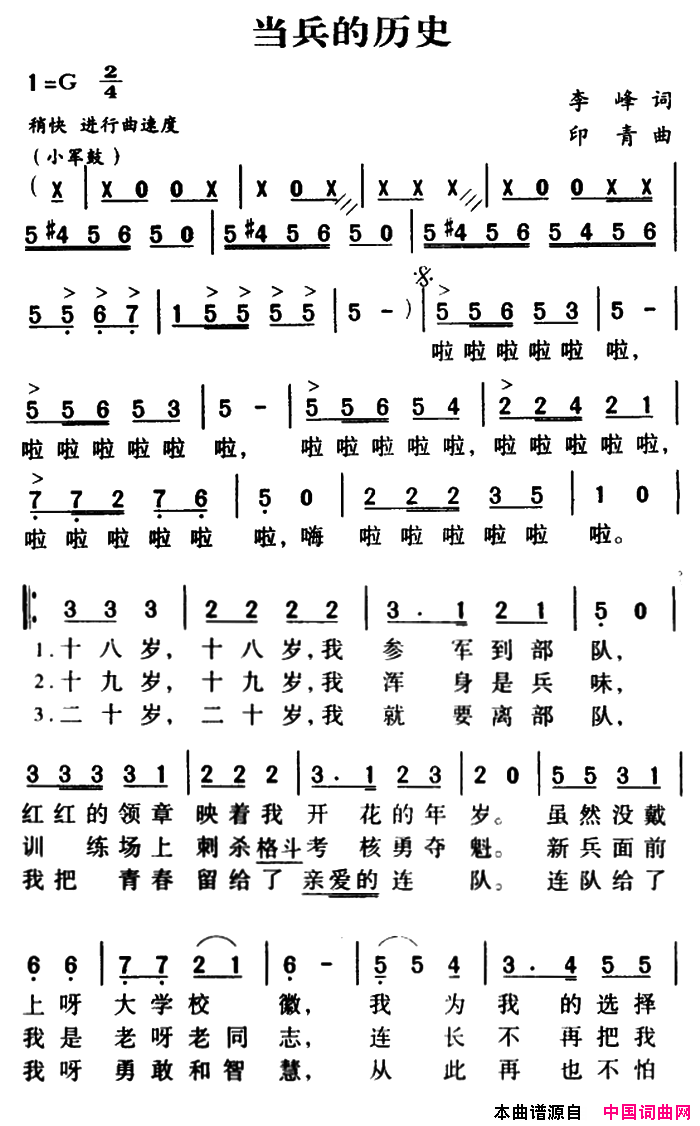 军歌金曲：当兵的历史简谱1