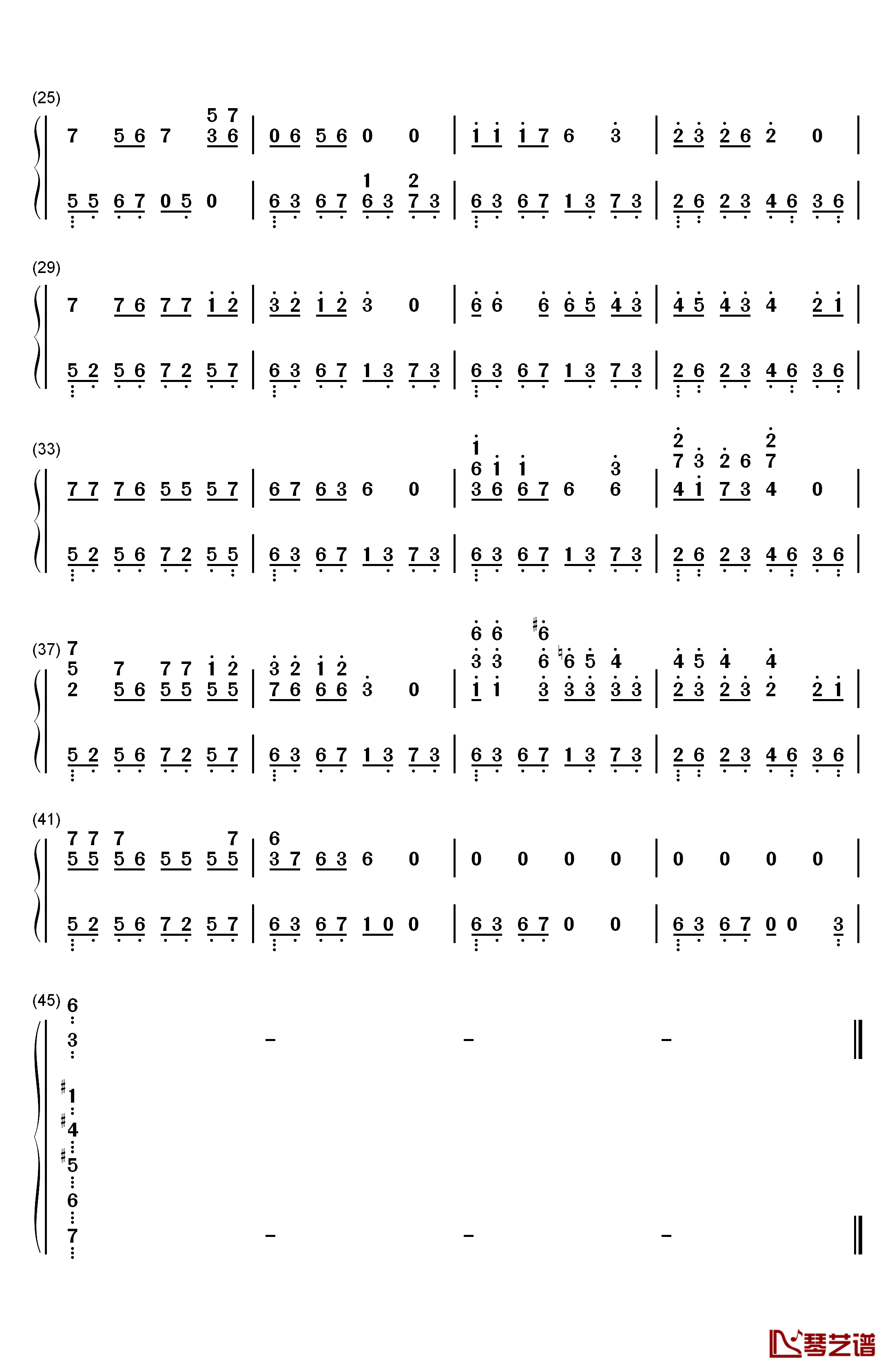 玫瑰钢琴简谱-数字双手-本兮2