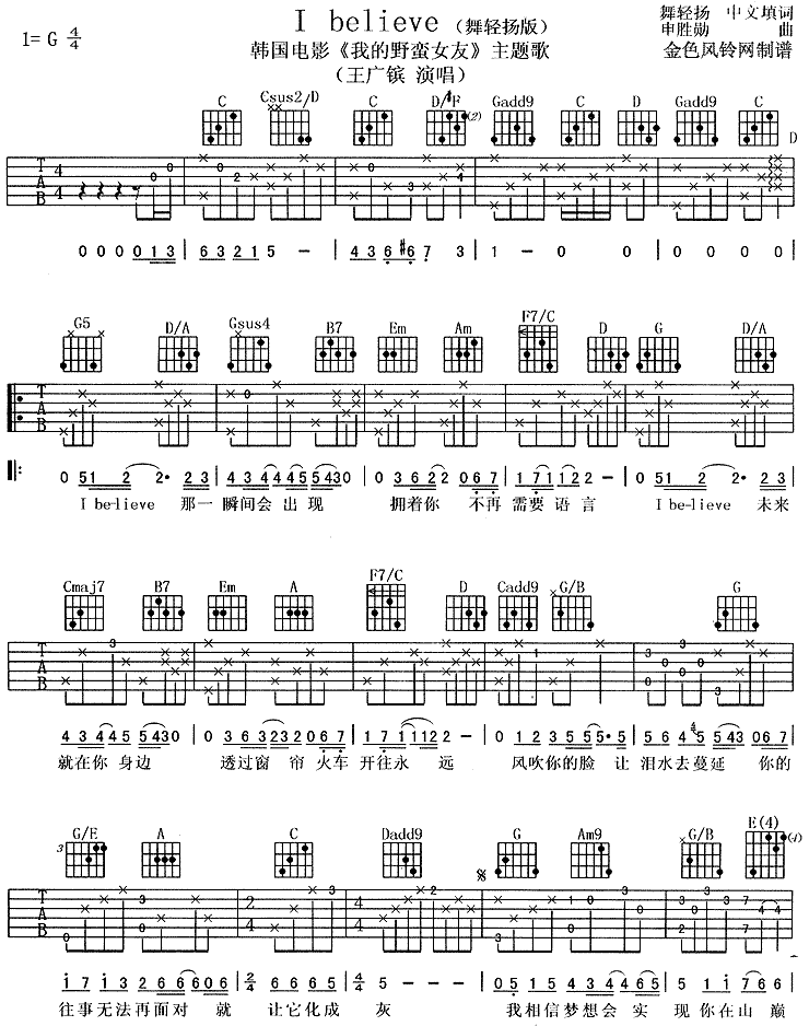 IBelieve舞轻扬版、韩剧《我的野蛮女友》主题歌简谱1