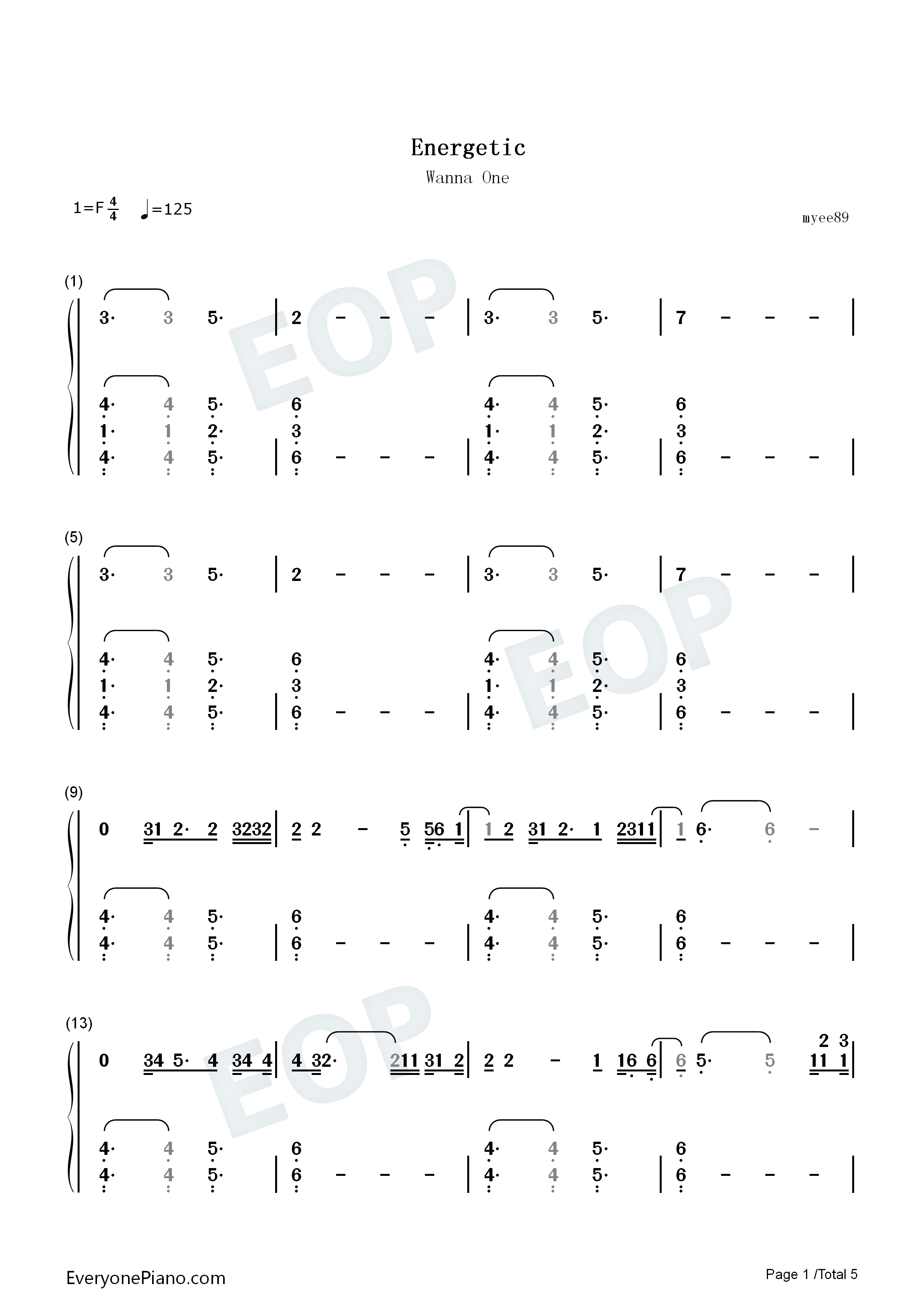 Energetic钢琴简谱-Wanna One演唱1
