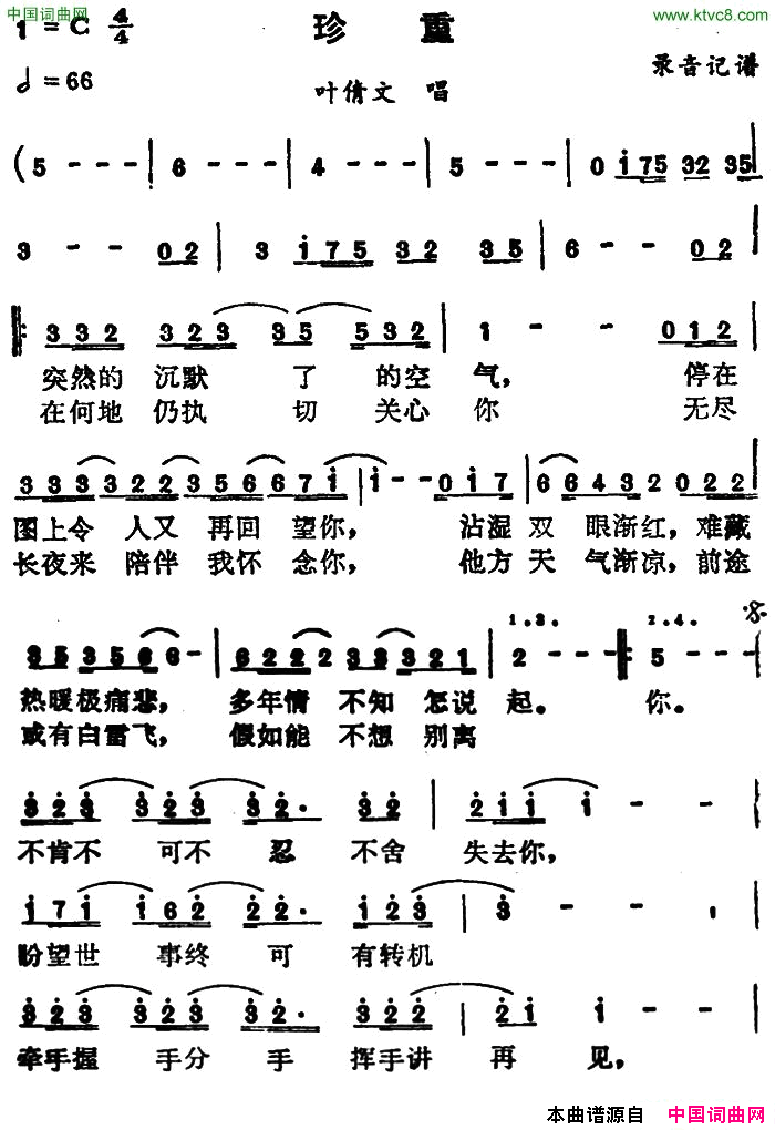 珍重叶倩文演唱版简谱-叶倩文演唱1