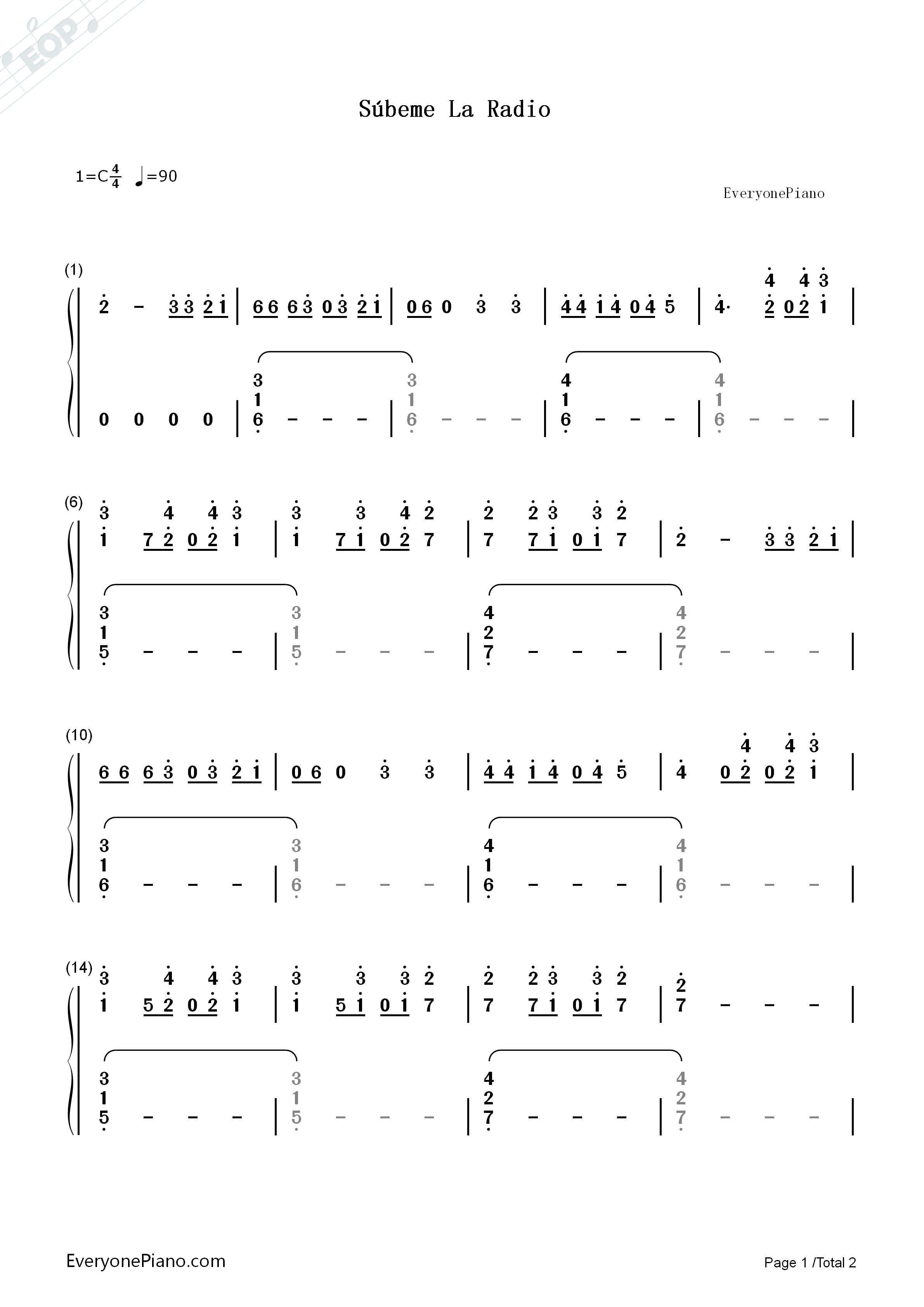 Súbeme La Radio钢琴简谱-Enrique Iglesias演唱1