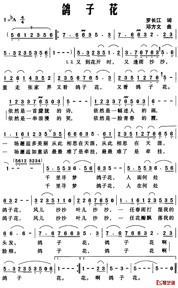 鸽子花简谱-罗长江词 邓方文曲1