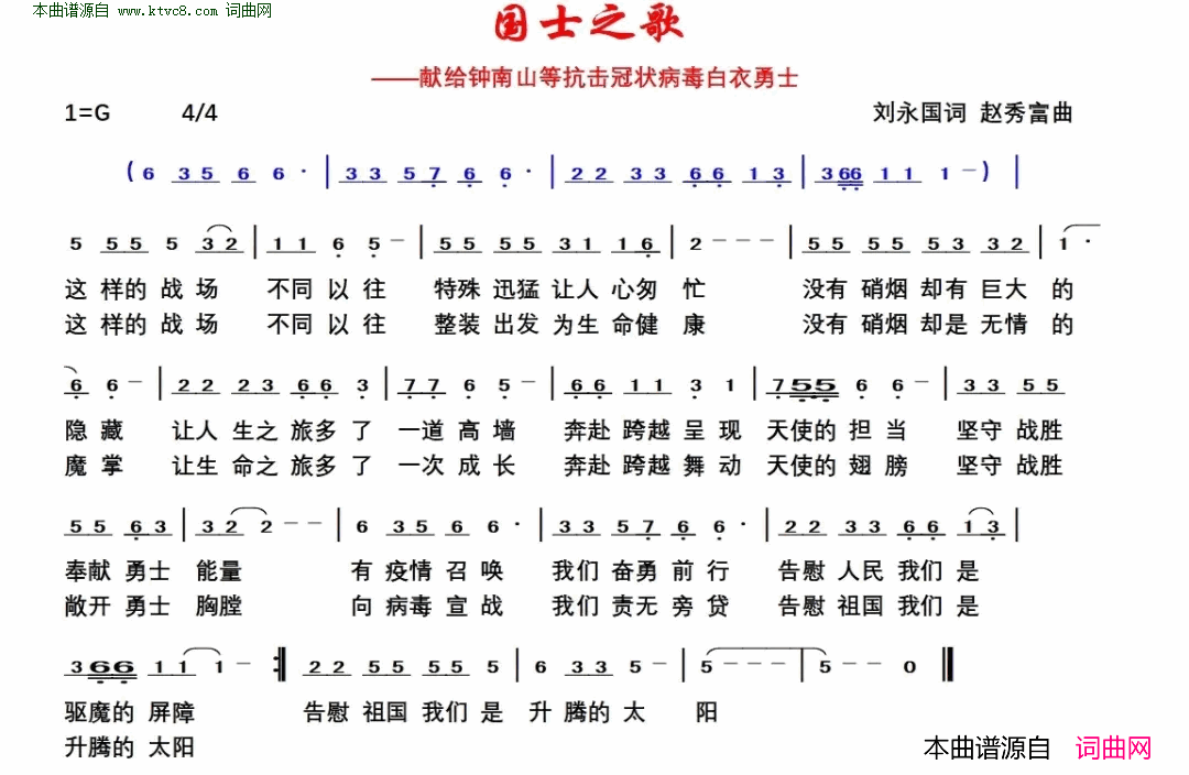 国士之歌献给钟南山等抗击冠状病毒白衣勇士简谱1