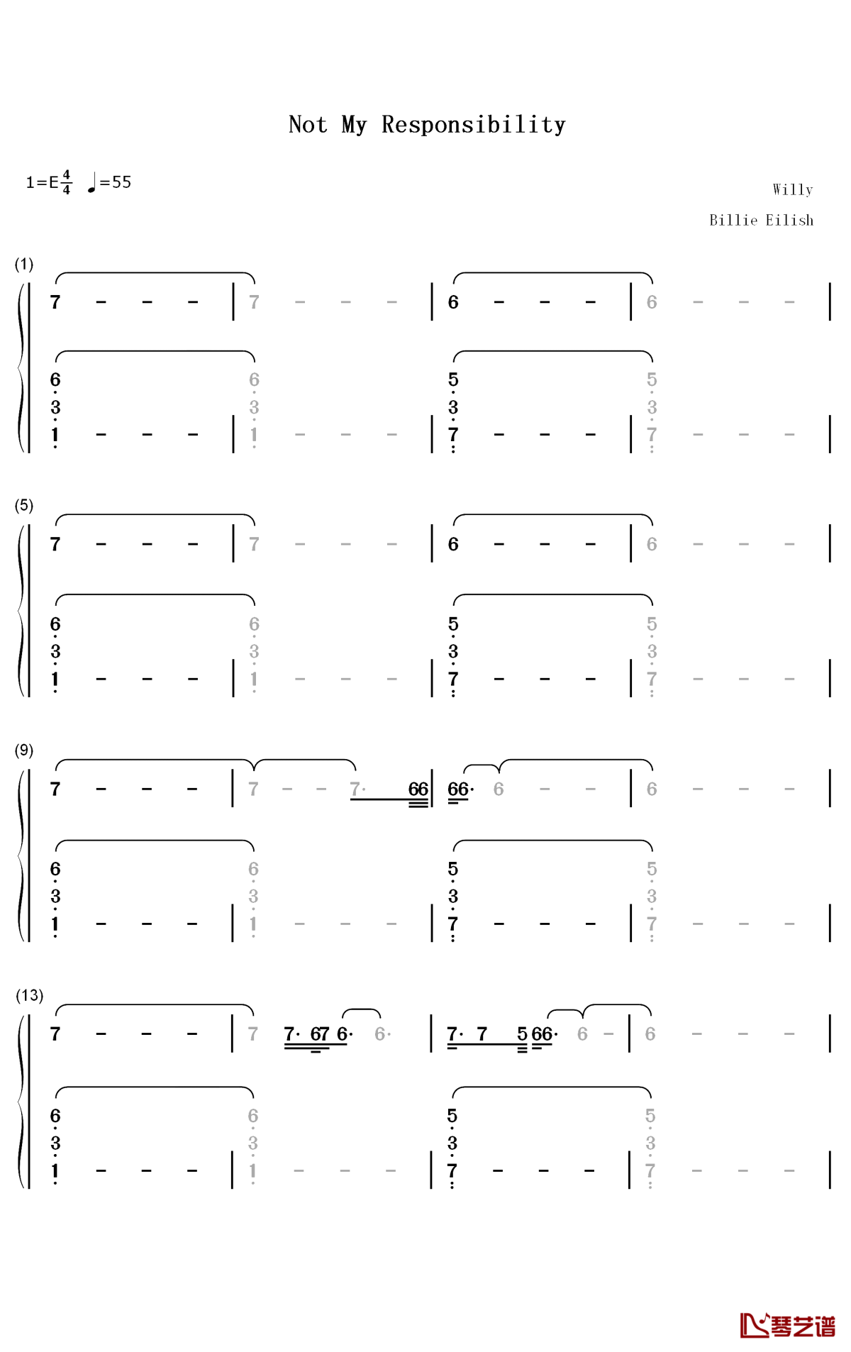 Not My Responsibility钢琴简谱-数字双手-Billie Eilish1