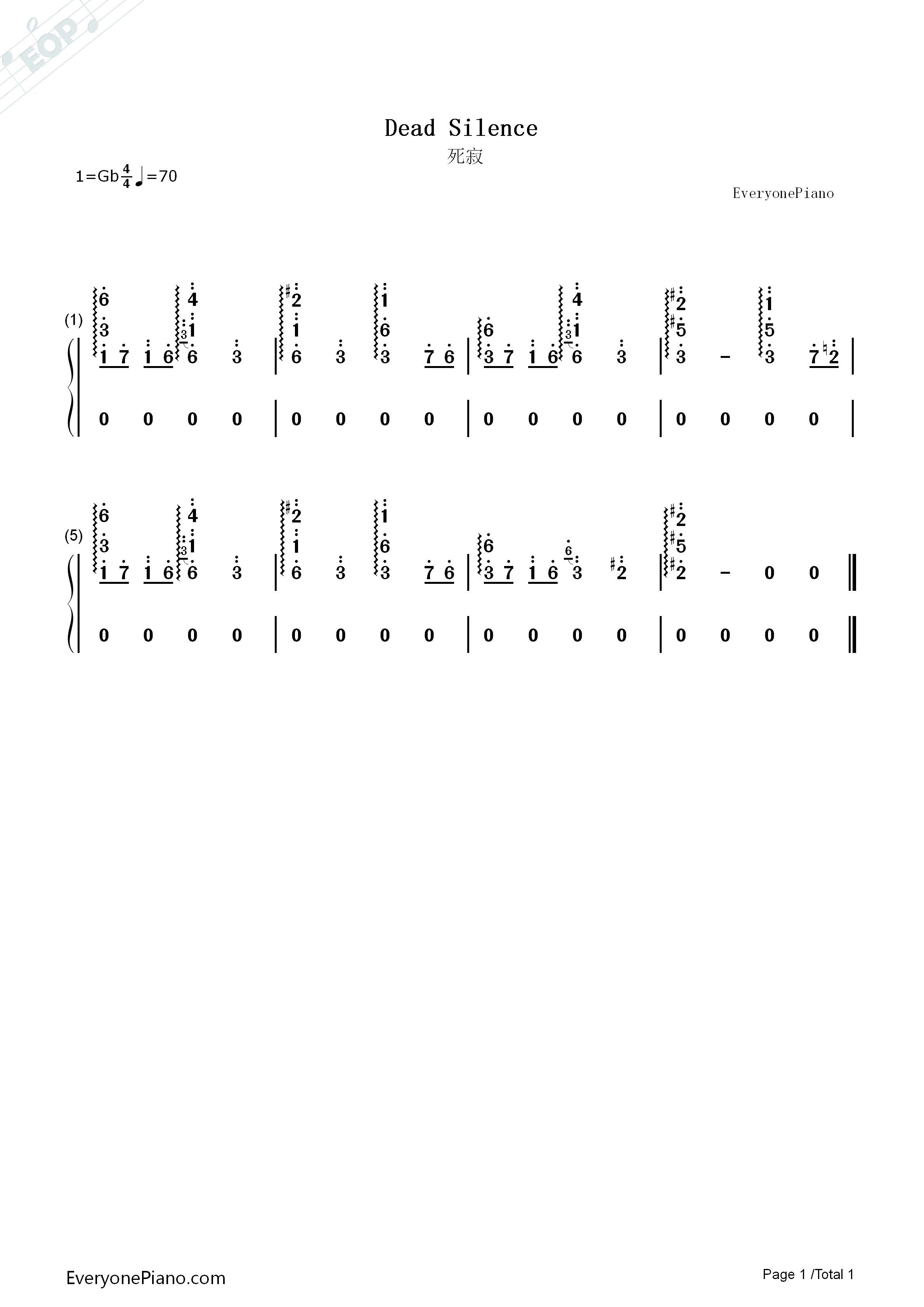 死寂主题曲前奏钢琴简谱-Charlie Clouser演唱1